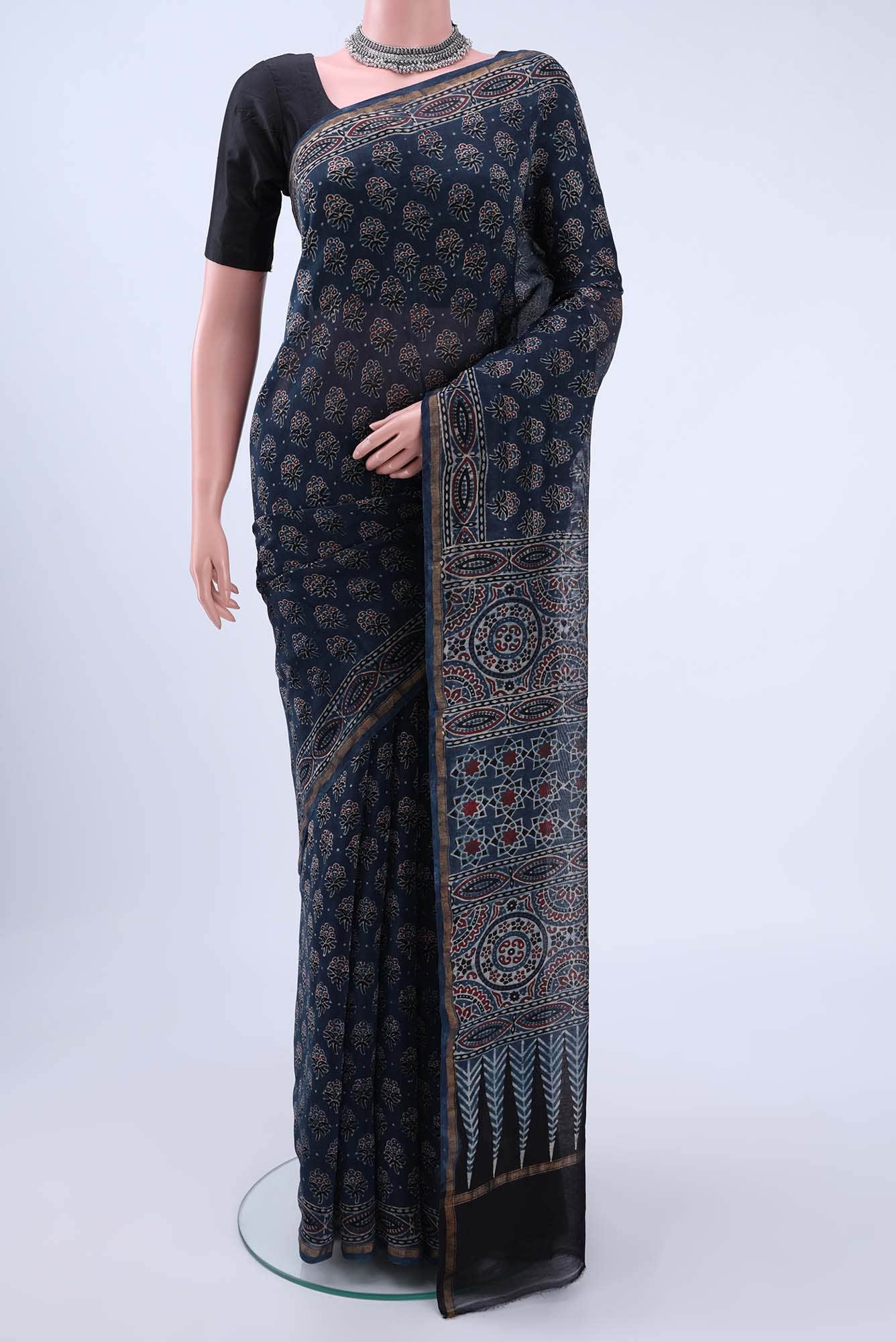Indigo Chanderi Silk Cotton Saree