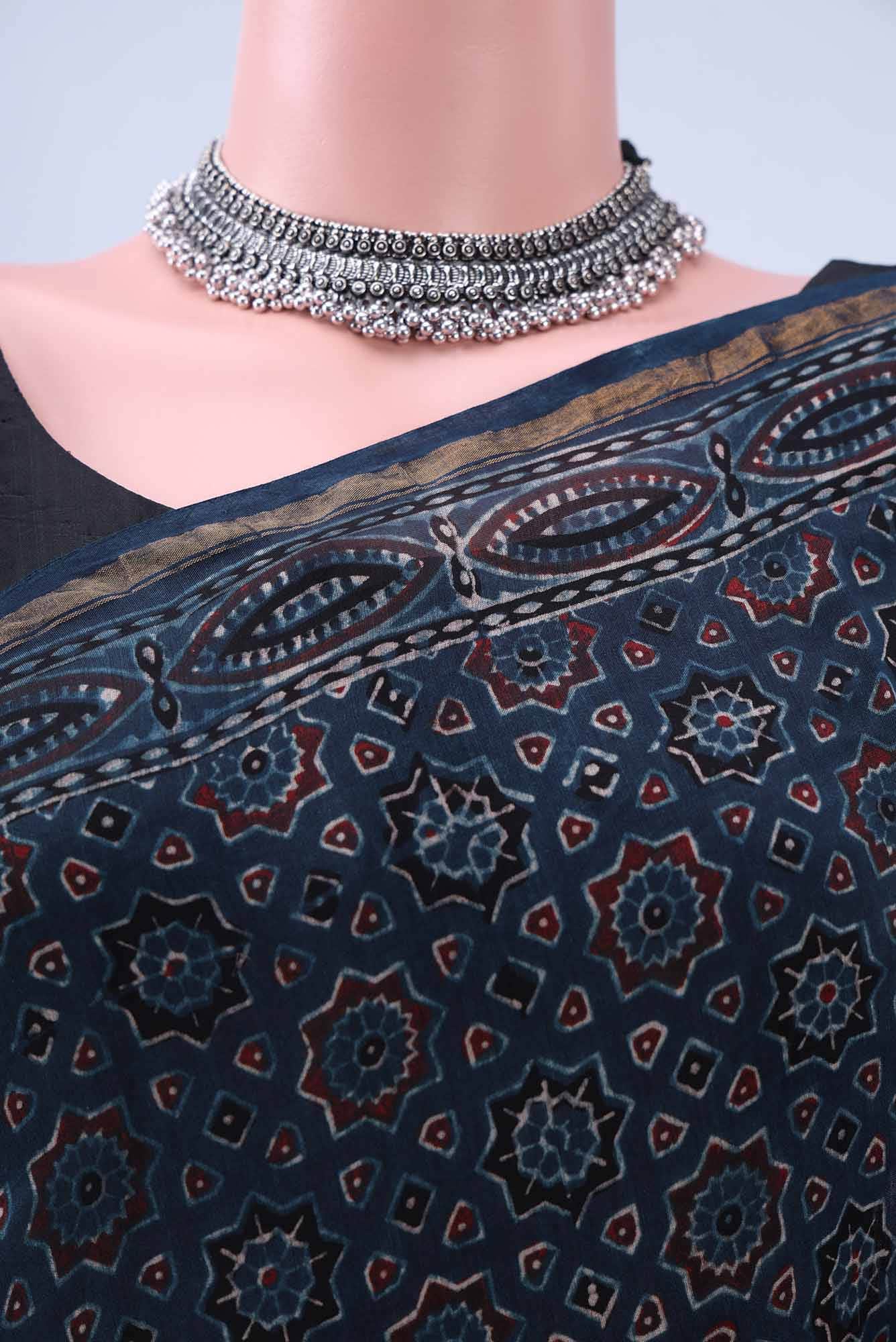 Indigo Chanderi Silk Cotton Saree