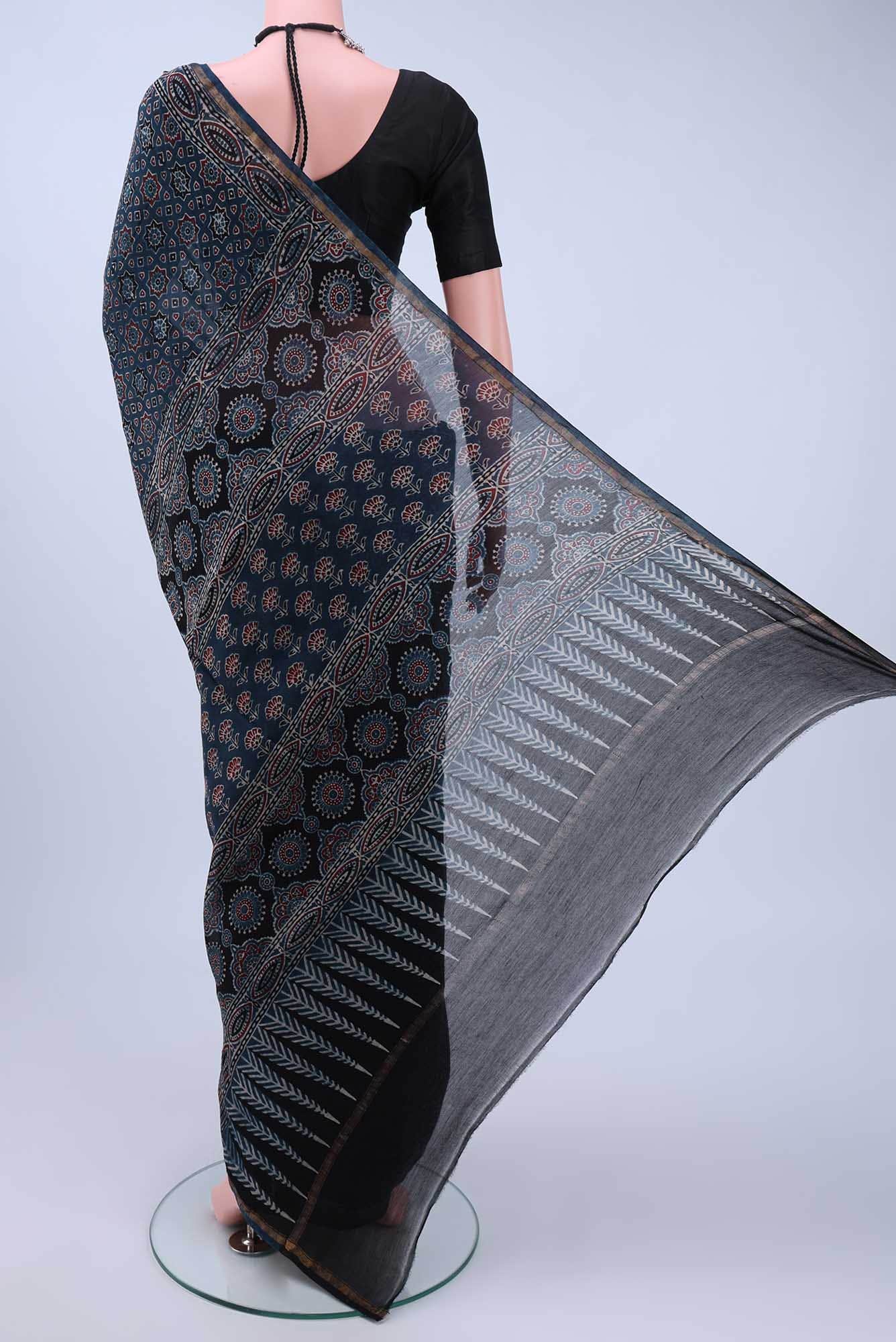 Indigo Chanderi Silk Cotton Saree