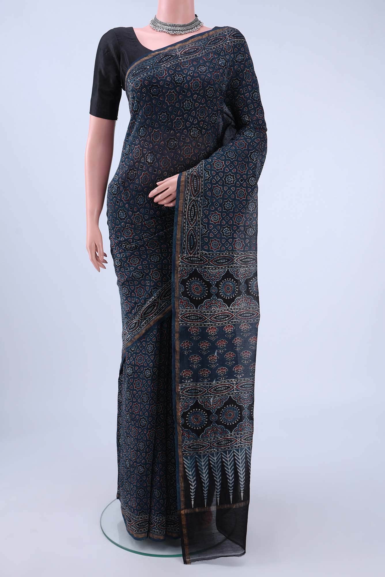 Indigo Chanderi Silk Cotton Saree