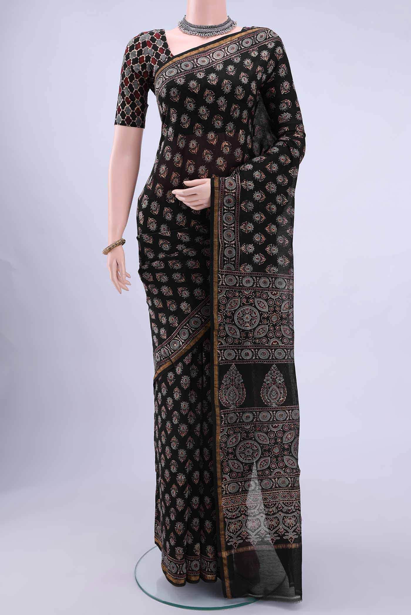 Black Chanderi Silk Cotton Saree