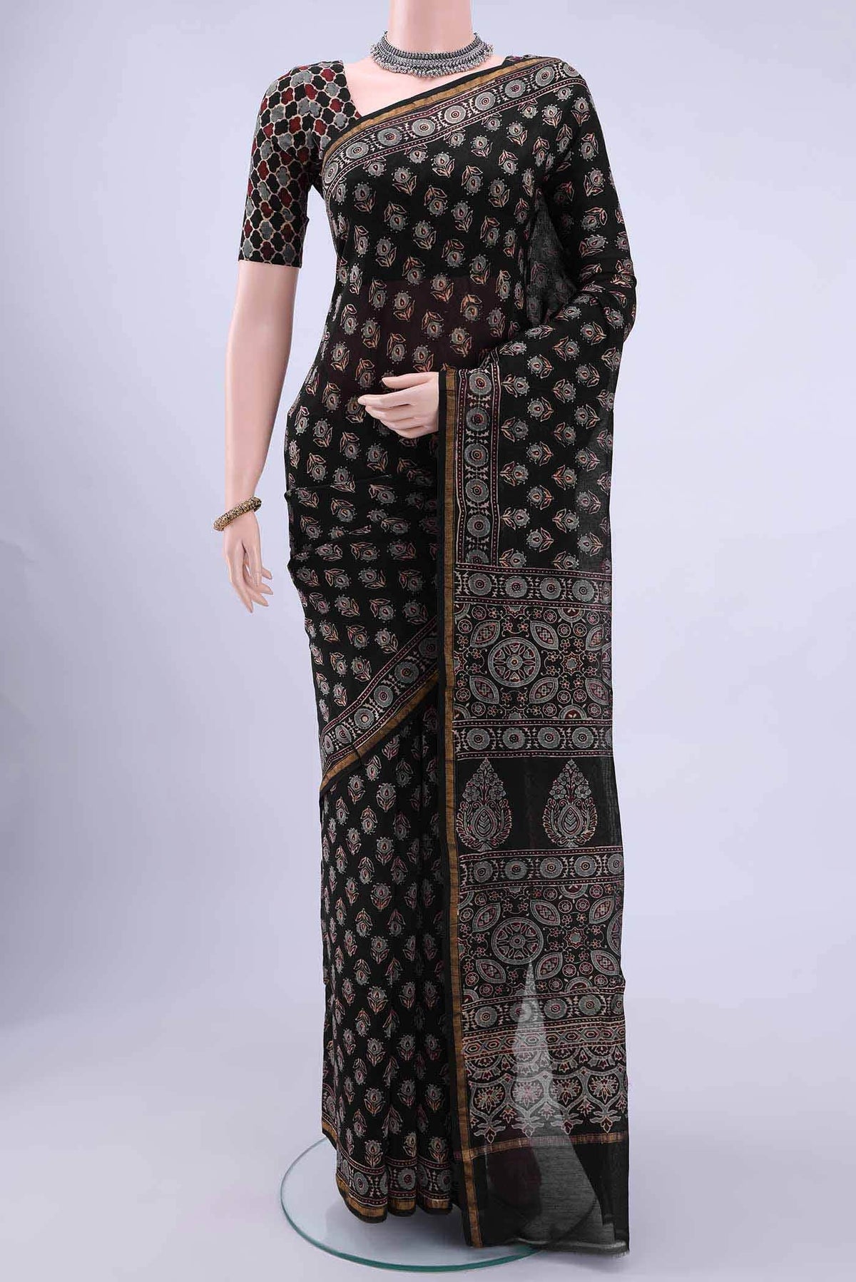 Black Chanderi Silk Cotton Saree