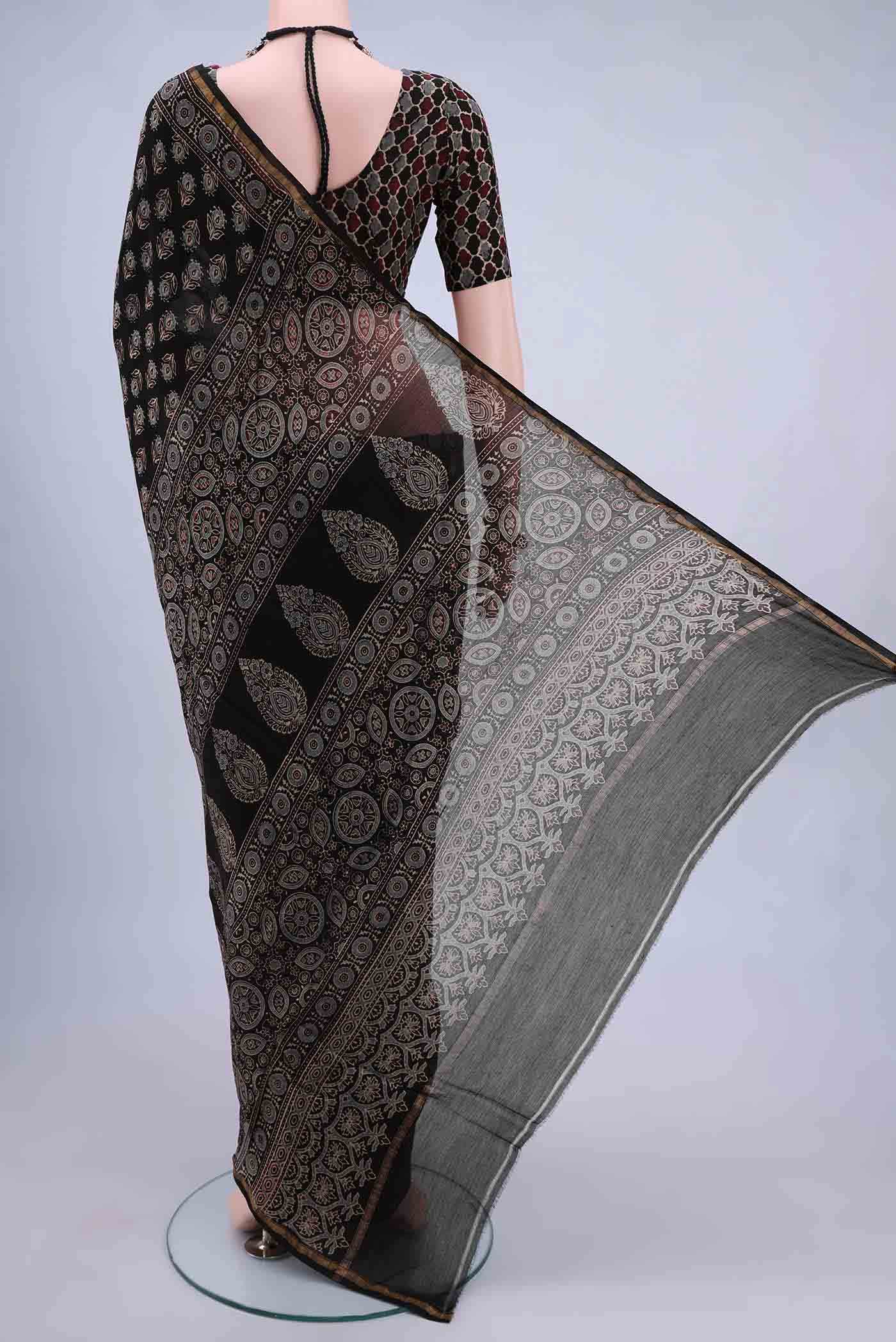 Black Chanderi Silk Cotton Saree