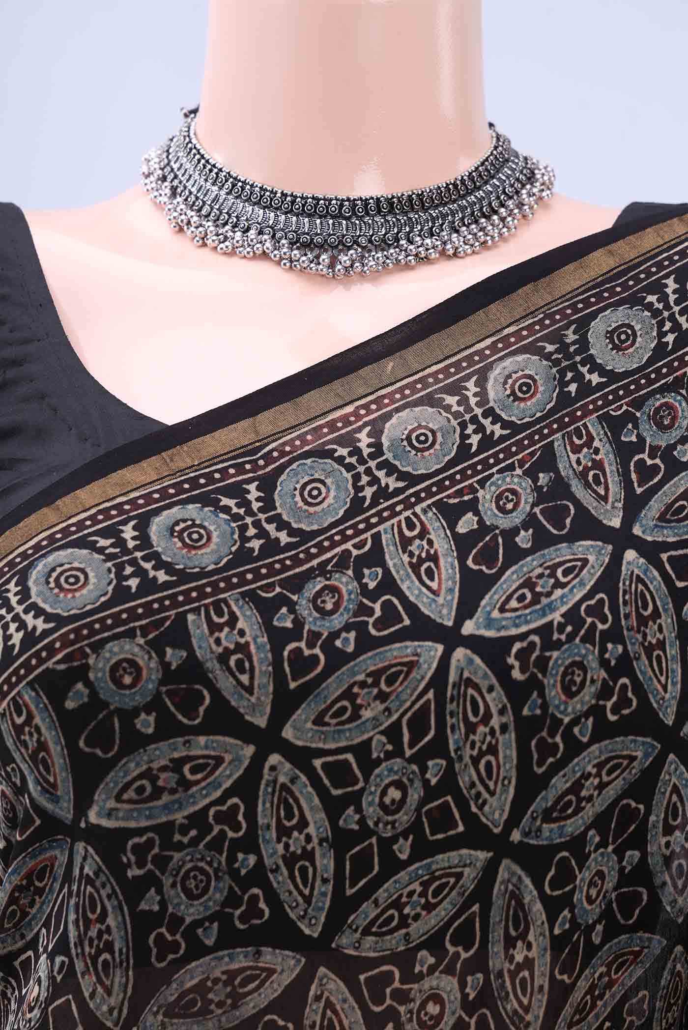 Black Chanderi Silk Cotton Saree