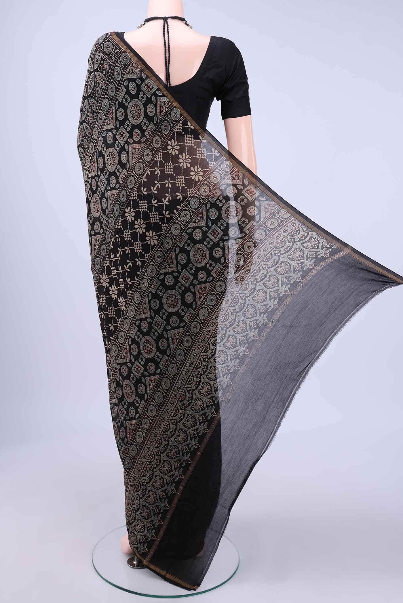 Black Chanderi Silk Cotton Saree