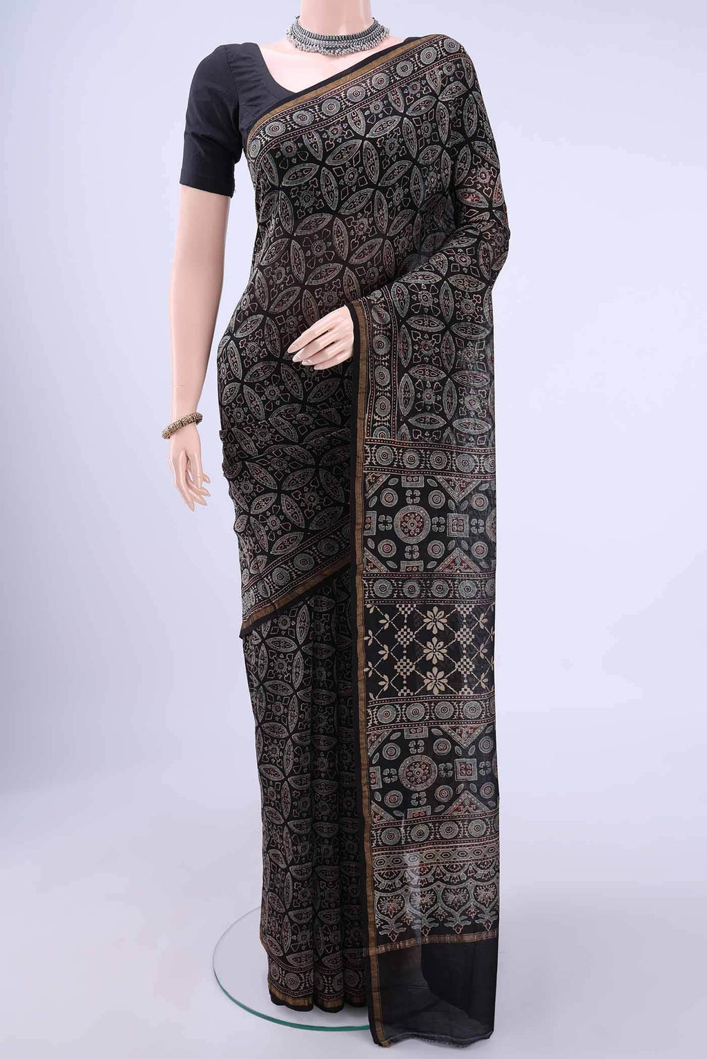 Black Chanderi Silk Cotton Saree
