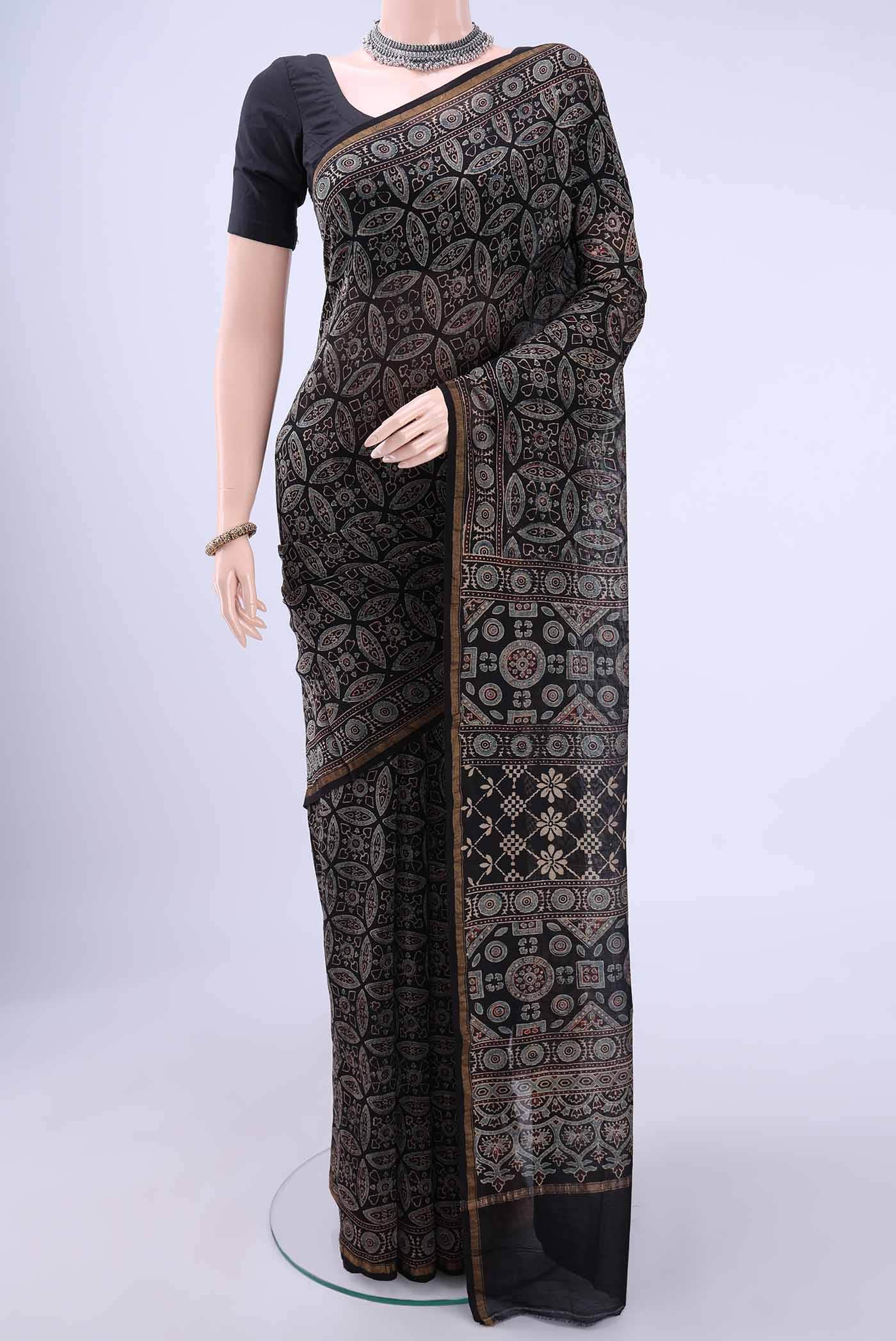 Black Chanderi Silk Cotton Saree