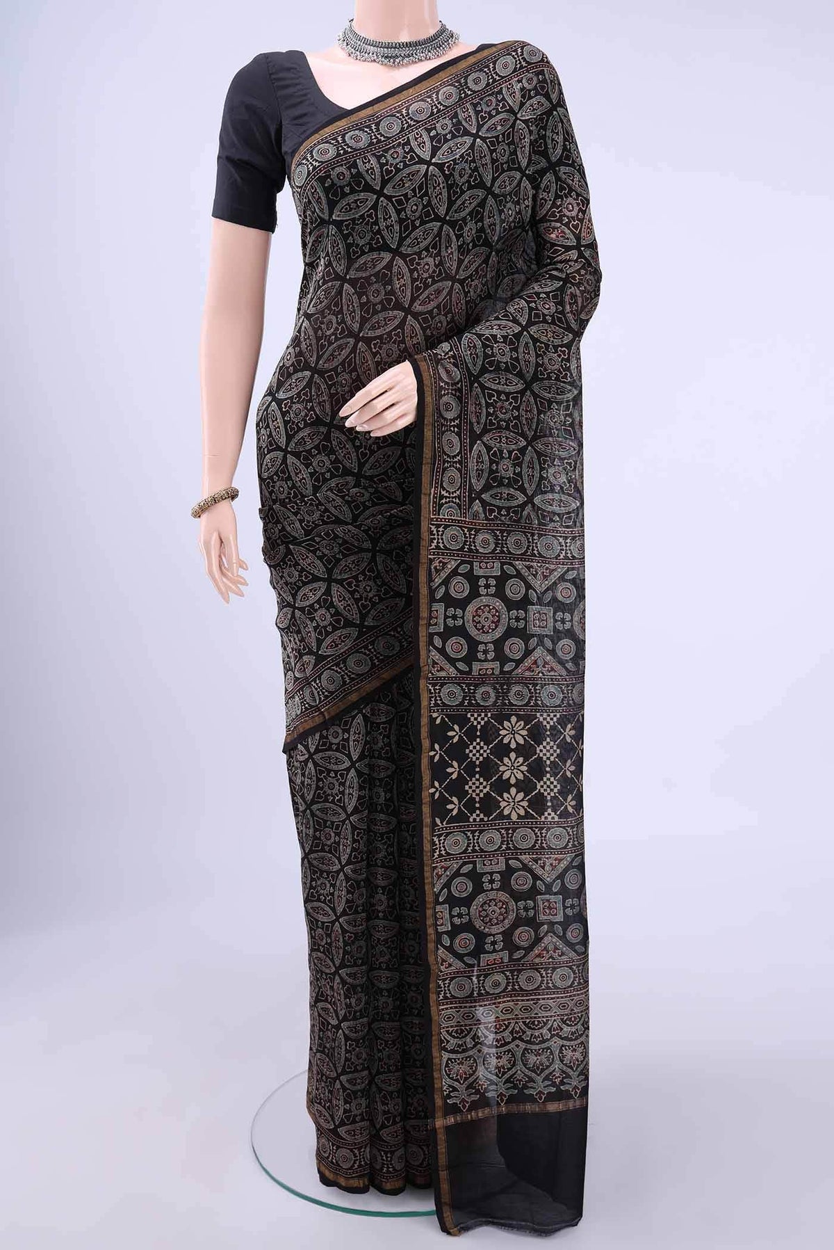 Black Chanderi Silk Cotton Saree