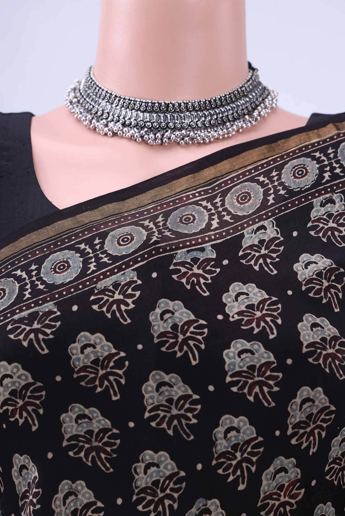 Black Chanderi Silk Cotton Saree