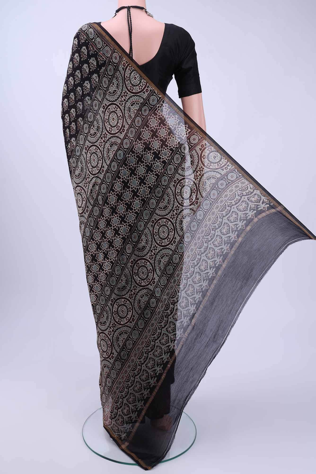 Black Chanderi Silk Cotton Saree
