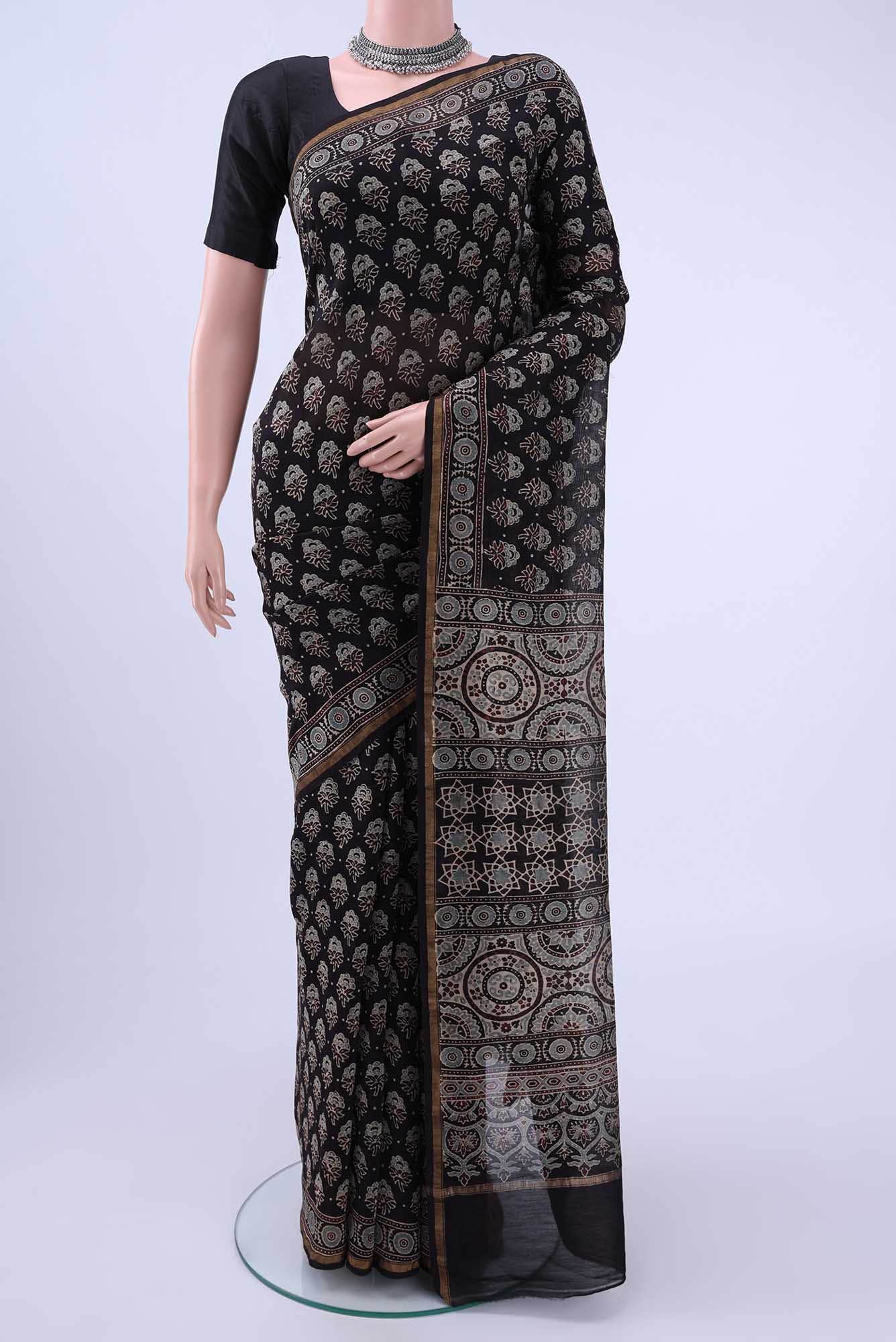 Black Chanderi Silk Cotton Saree