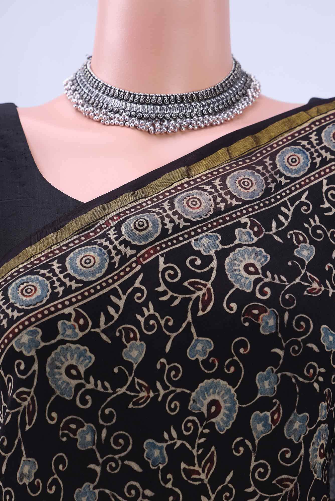 Black Chanderi Silk Cotton Saree