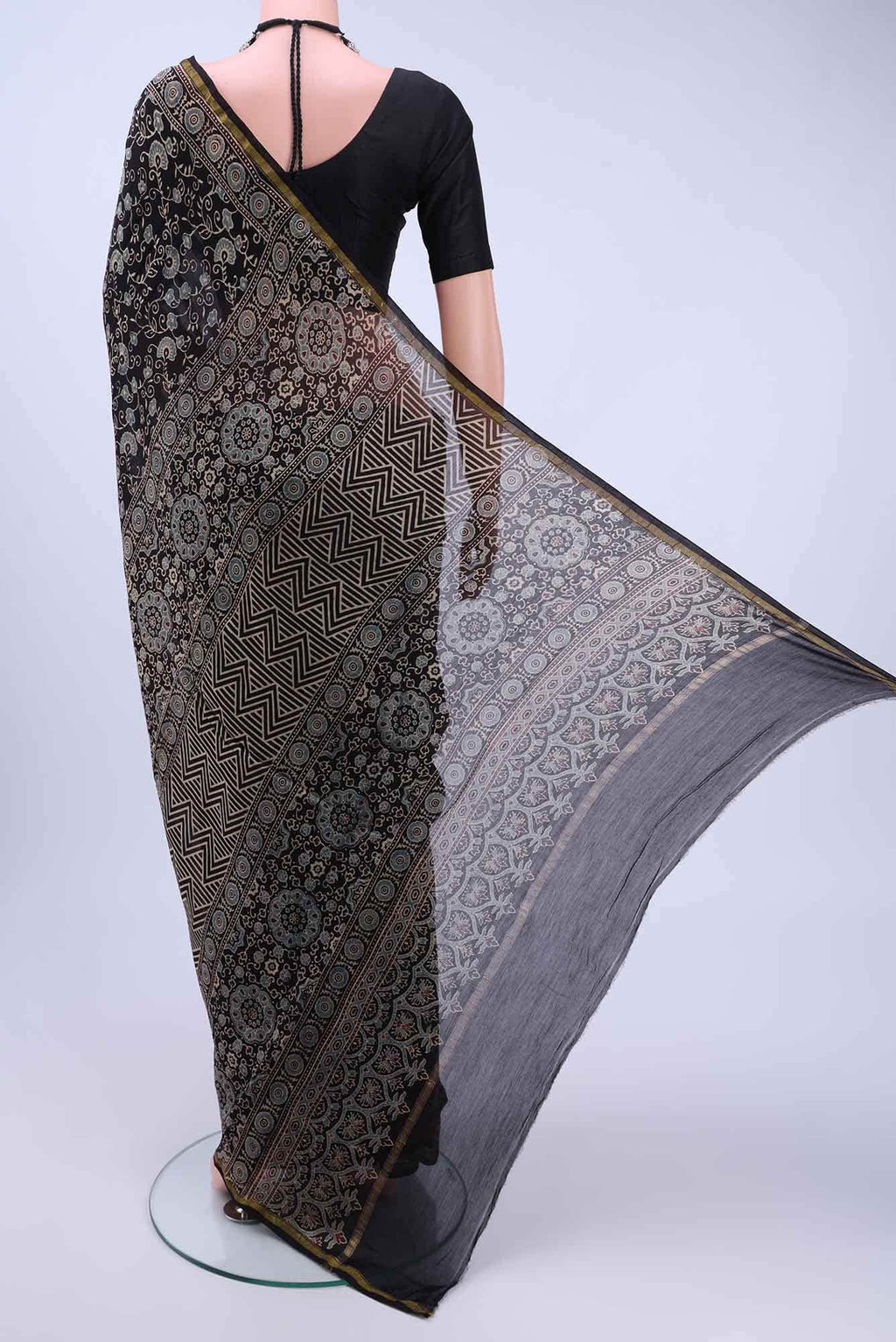 Black Chanderi Silk Cotton Saree