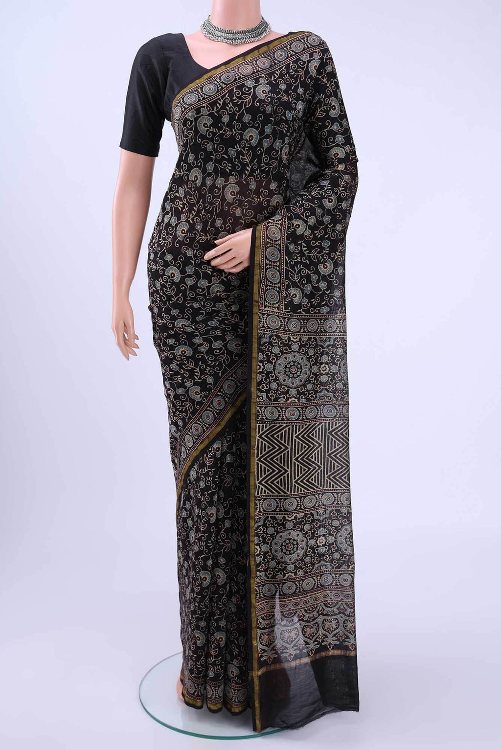 Black Chanderi Silk Cotton Saree