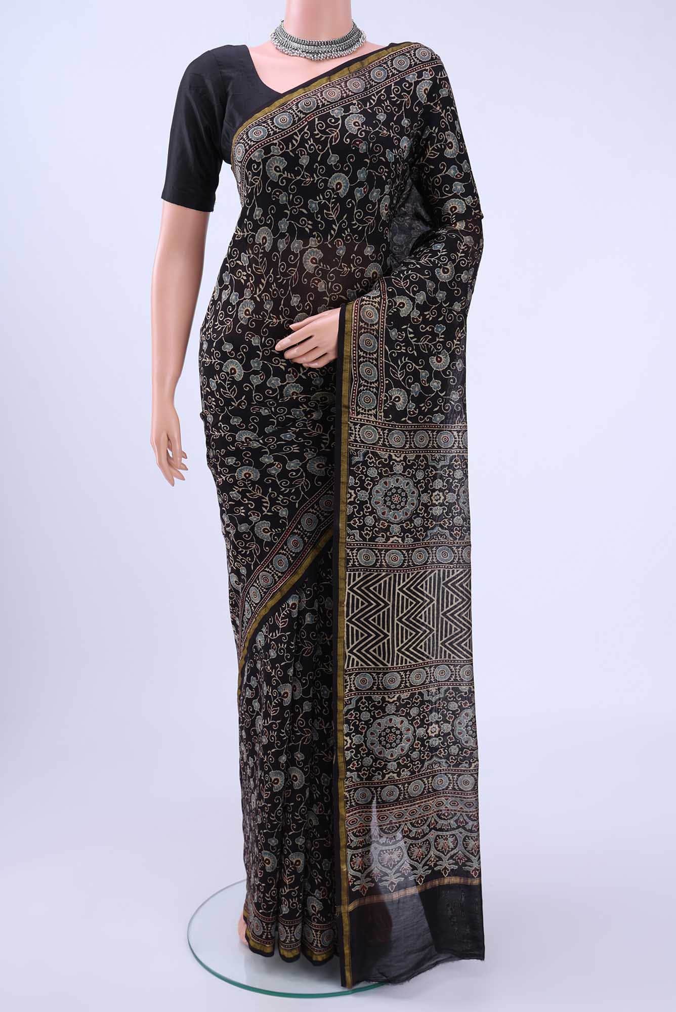 Black Chanderi Silk Cotton Saree