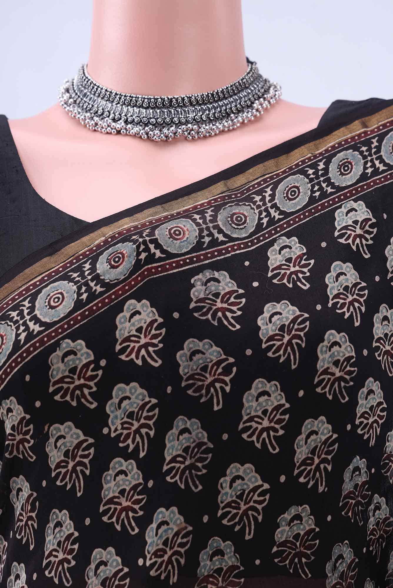 Black Chanderi Silk Cotton Saree
