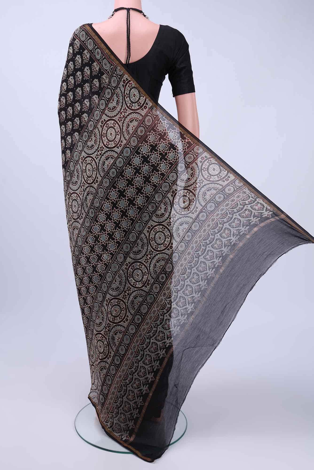 Black Chanderi Silk Cotton Saree