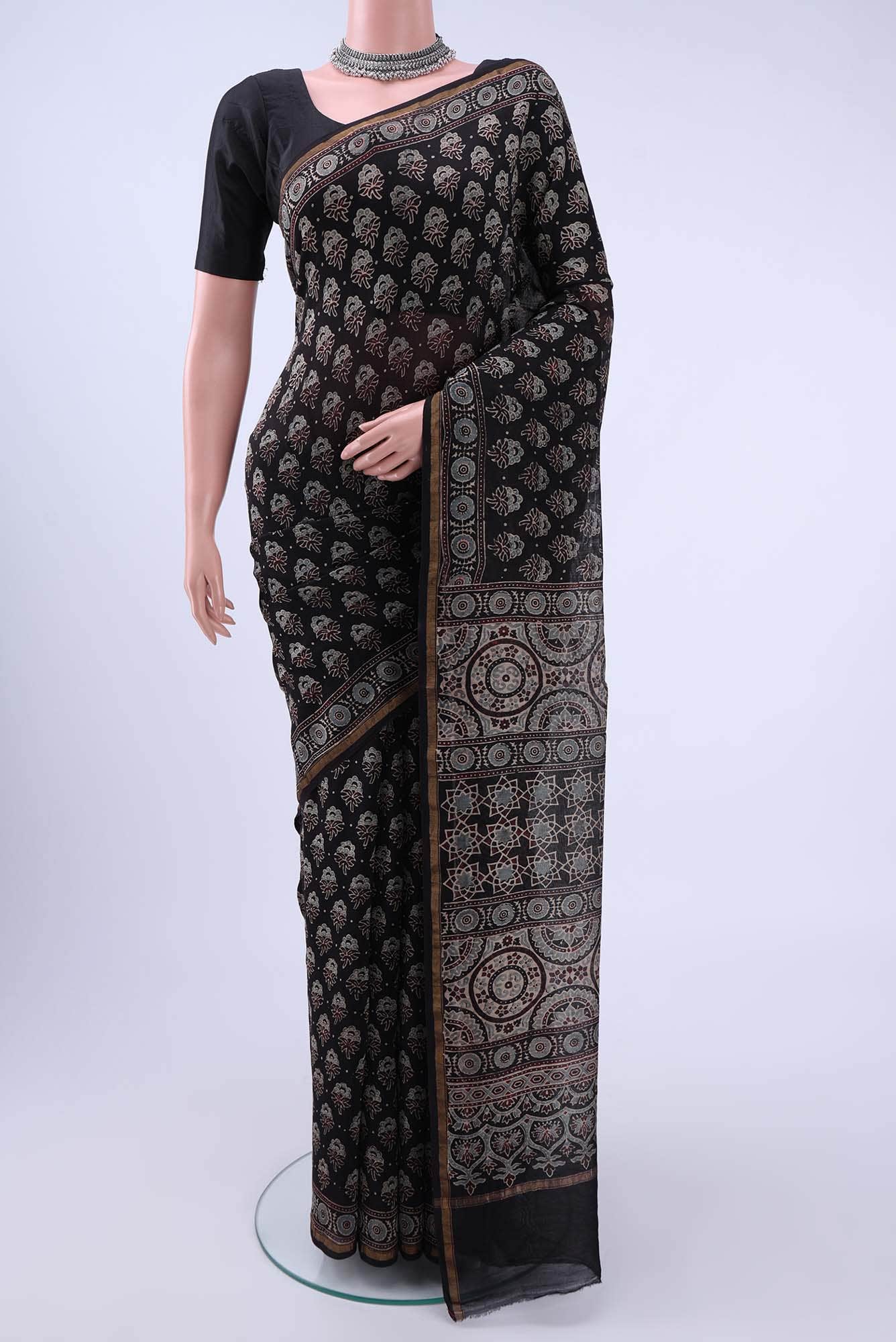 Black Chanderi Silk Cotton Saree