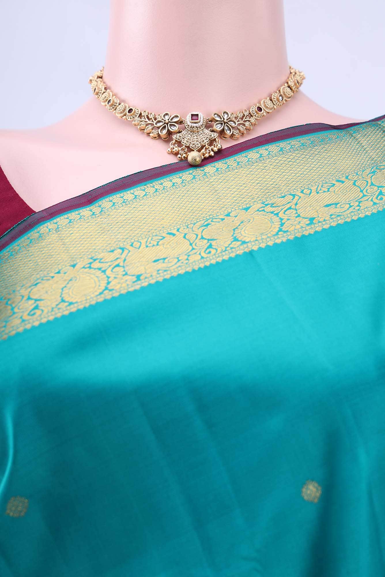 Turquoise Kanchipuram Saree