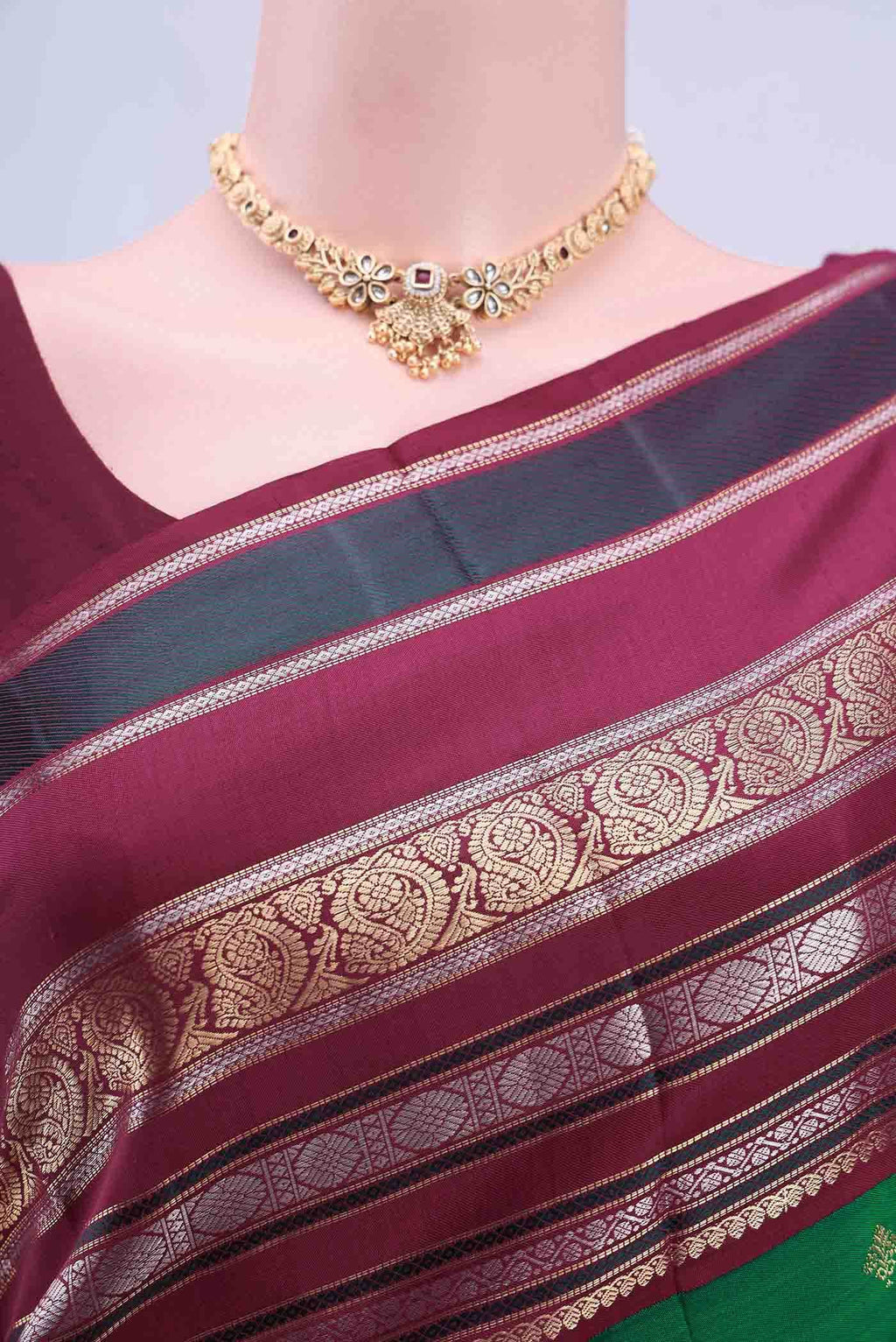 Bottle Green Kanchipuram Silk Saree