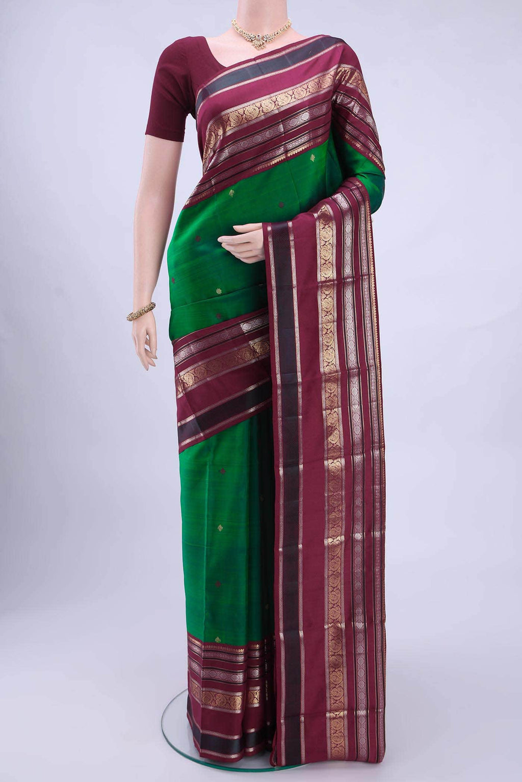 Bottle Green Kanchipuram Silk Saree