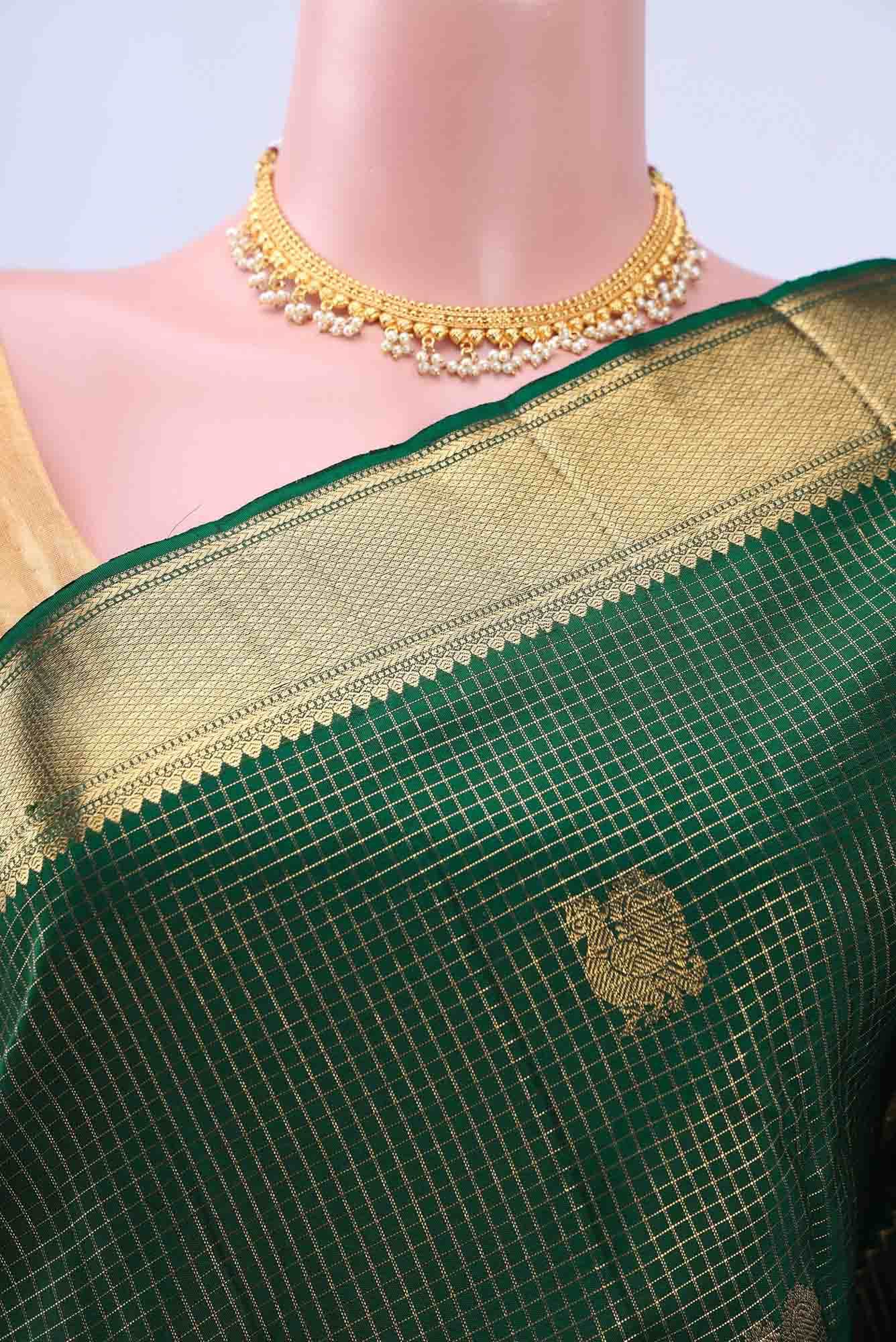 Bottle Green Kanchipuram Silk Saree