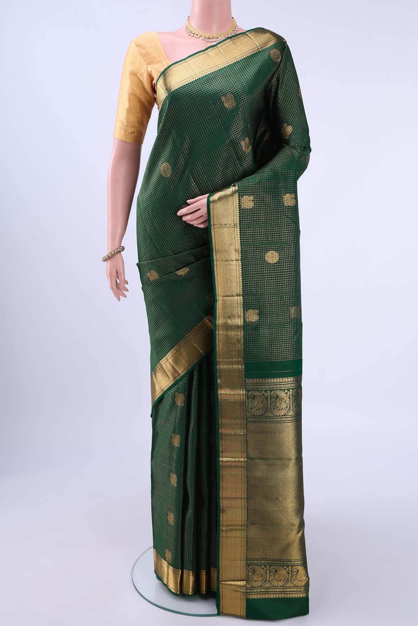 Bottle Green Kanchipuram Silk Saree
