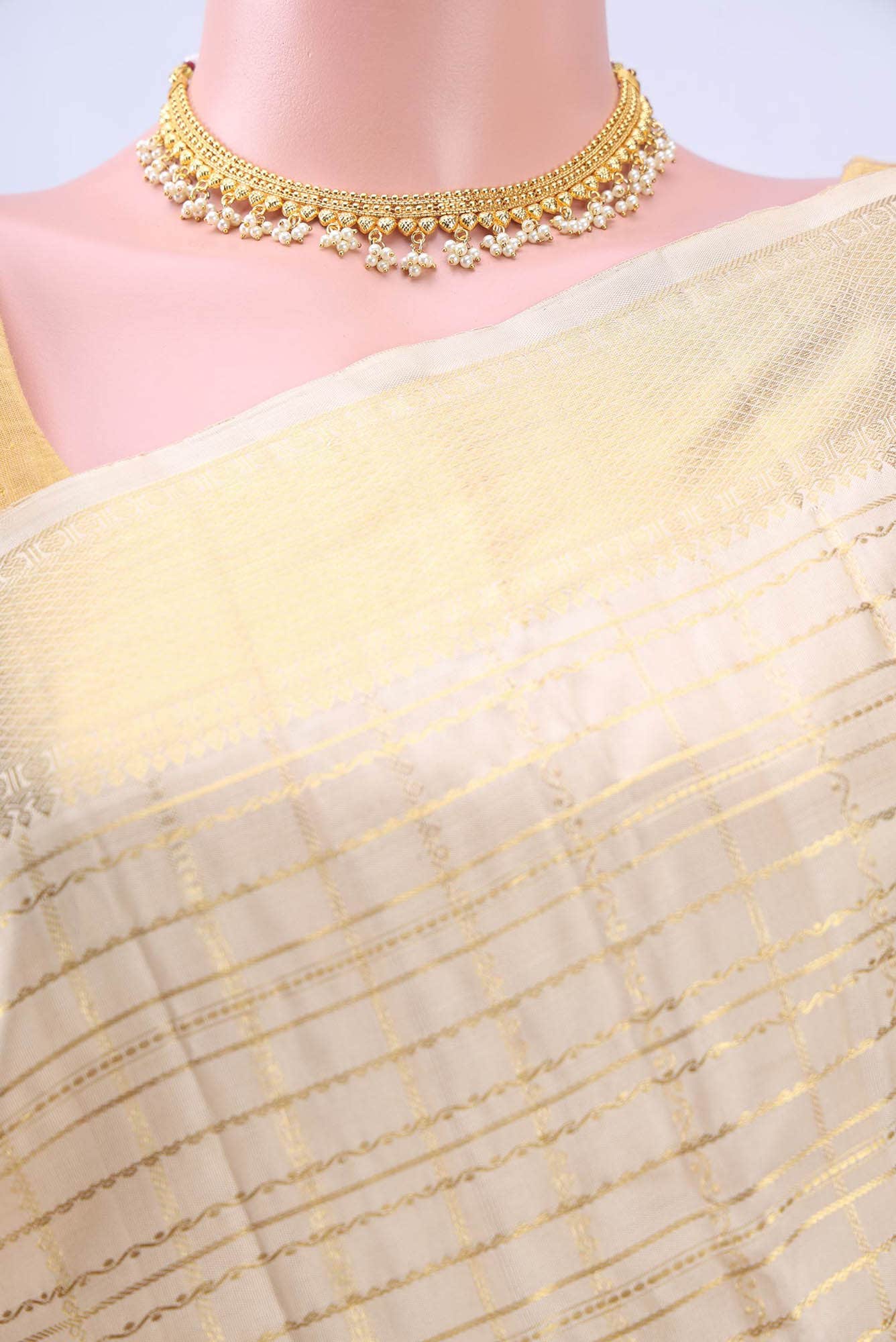 Cream Kanchipuram Silk Saree