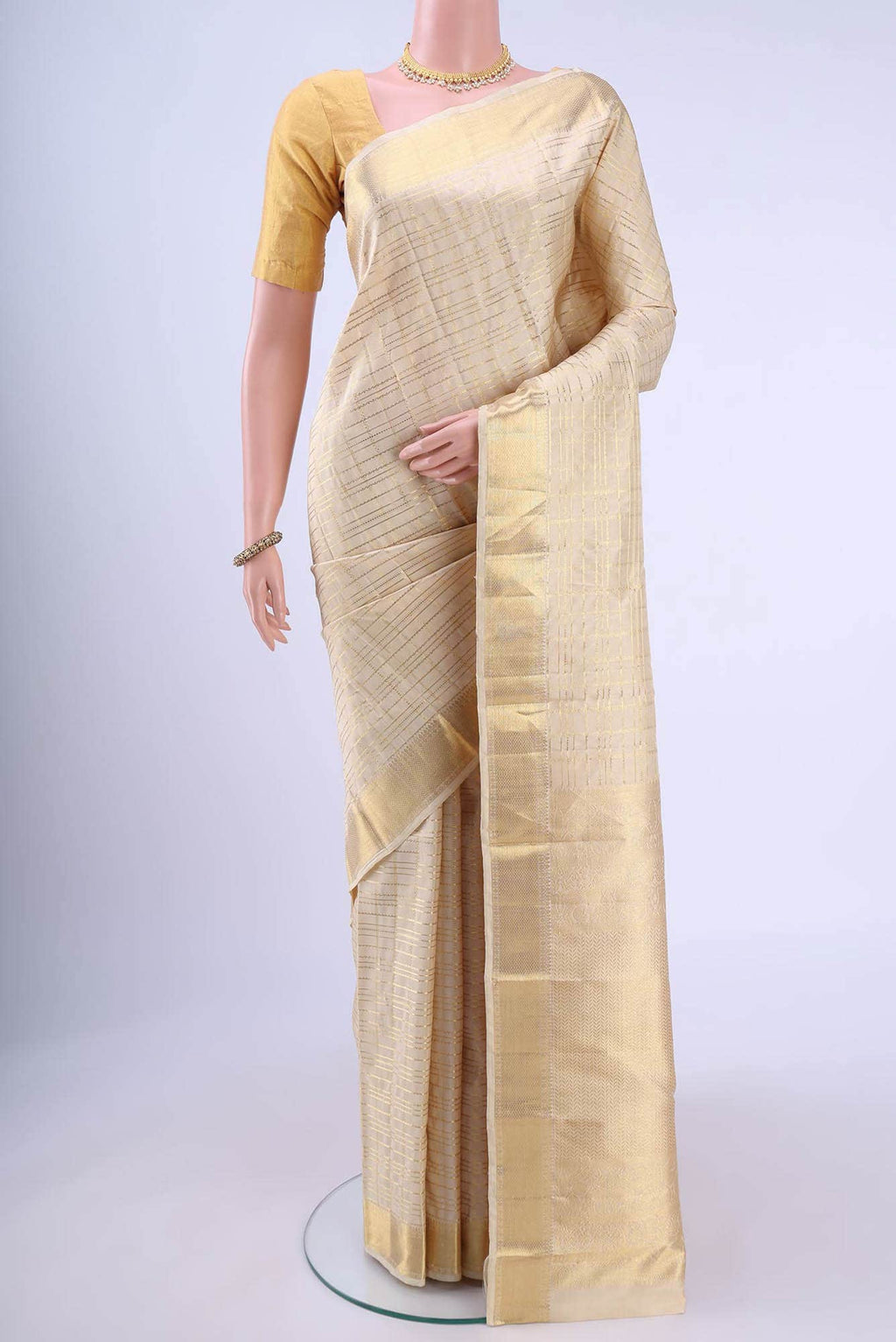 Cream Kanchipuram Silk Saree