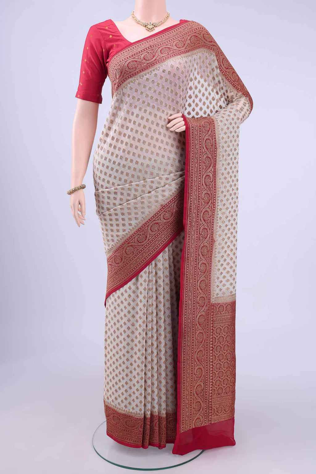 Off White Banarasi Georgette Saree