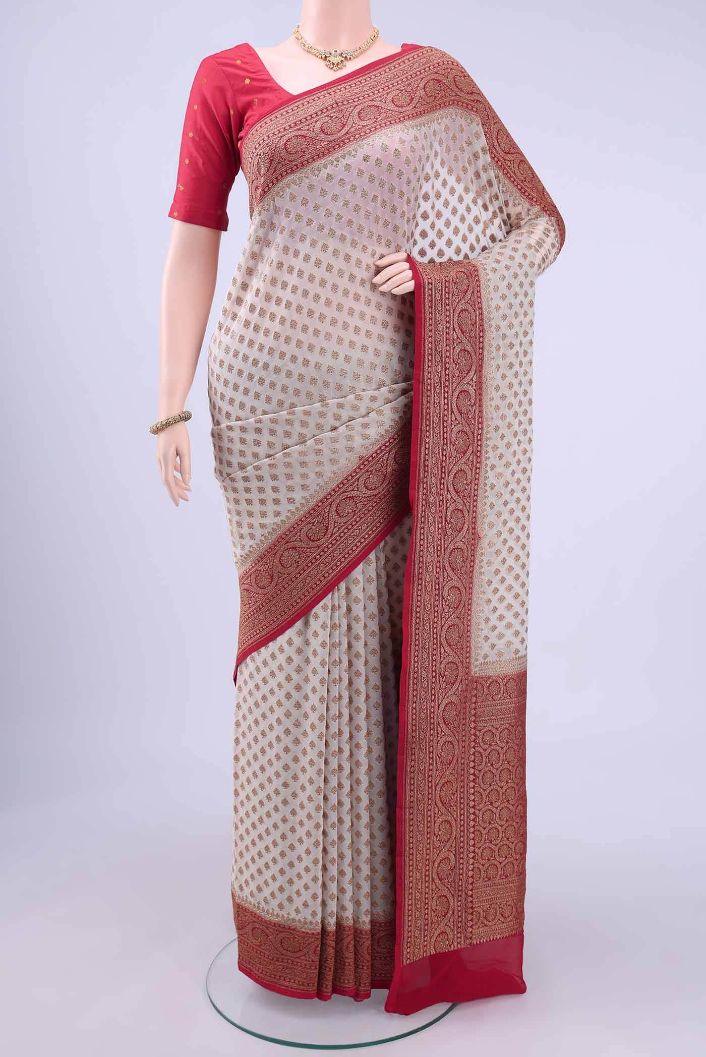 Off White Banarasi Georgette Saree