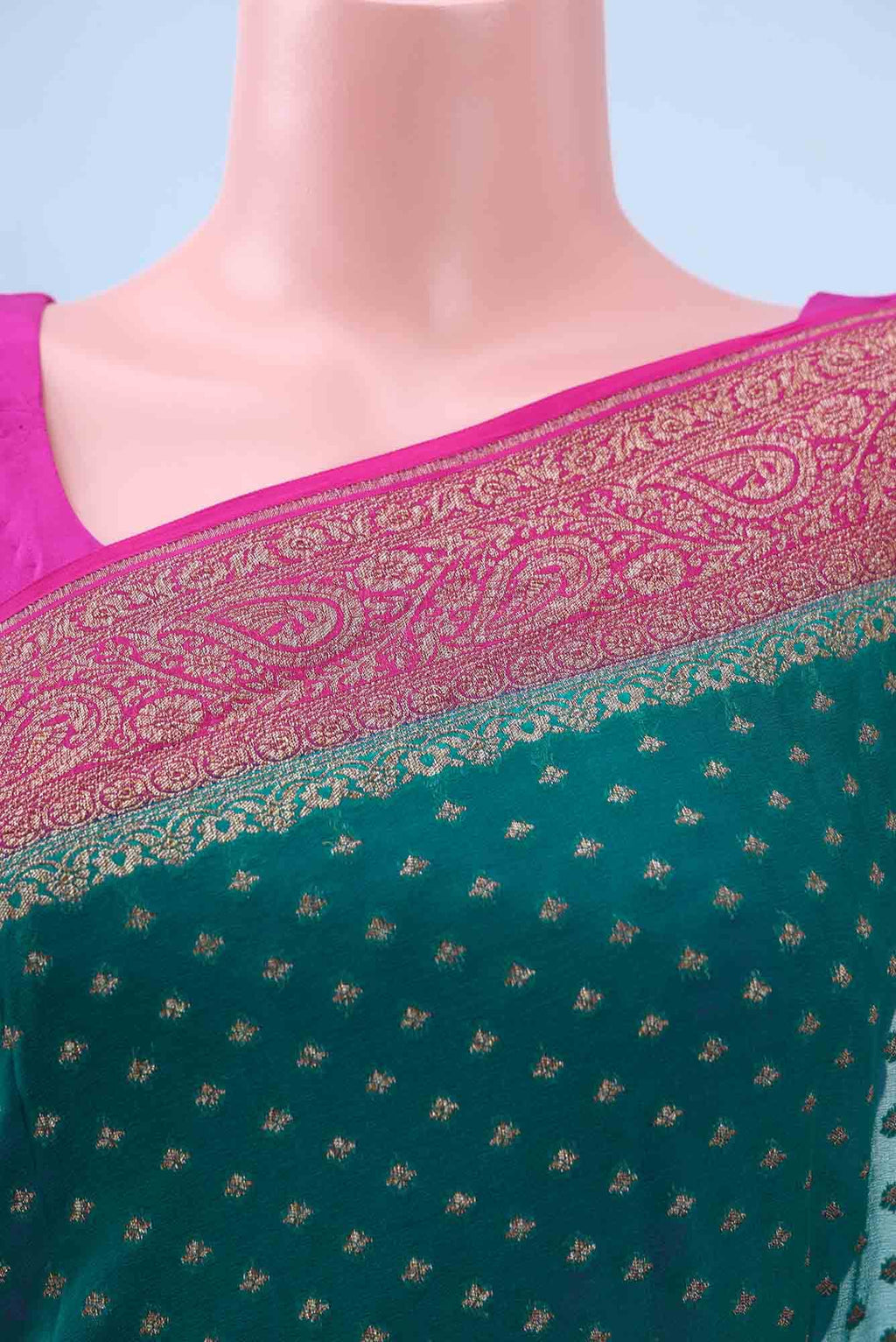 Peacock Blue Banarasi Georgette Saree
