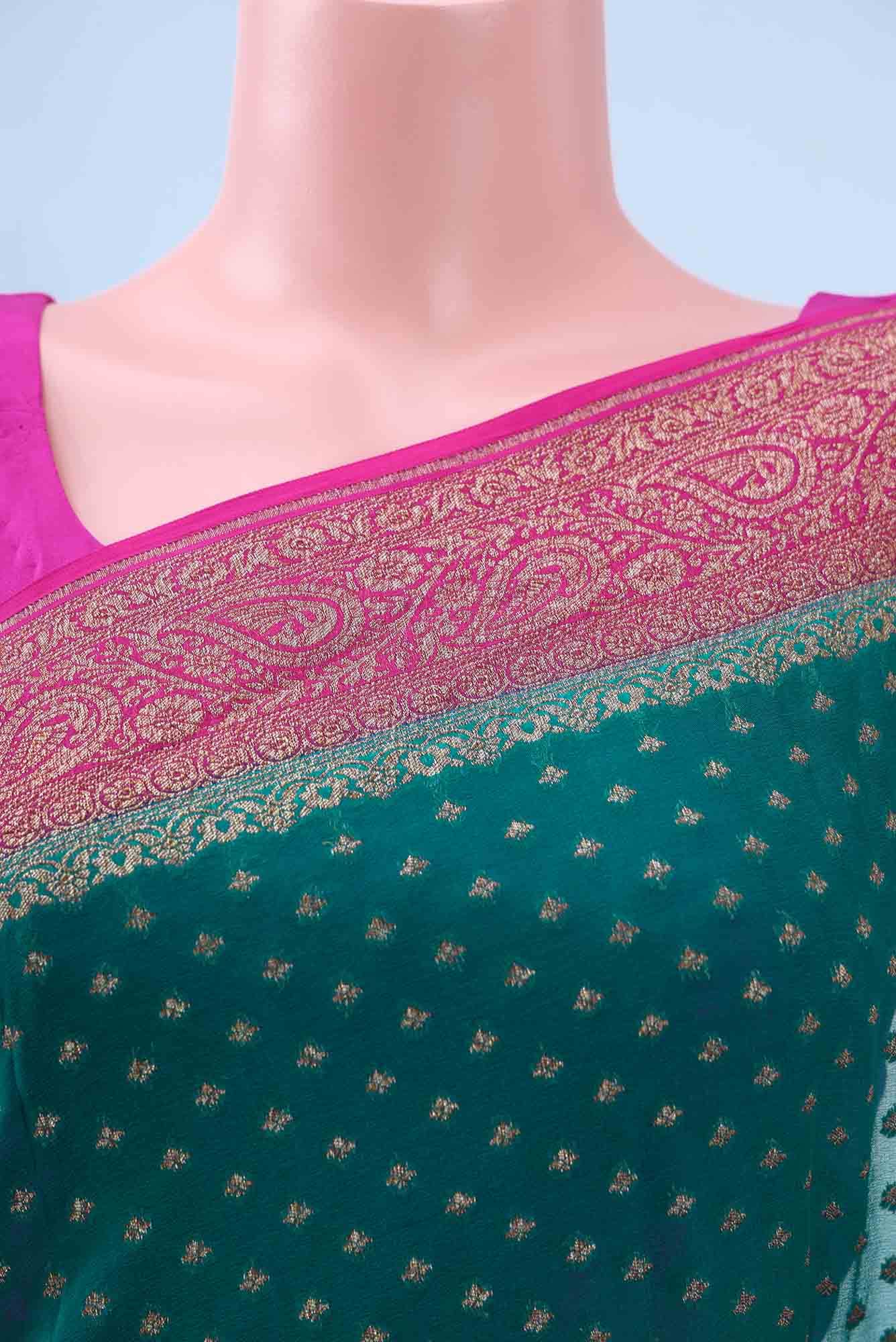 Peacock Blue Banarasi Georgette Saree
