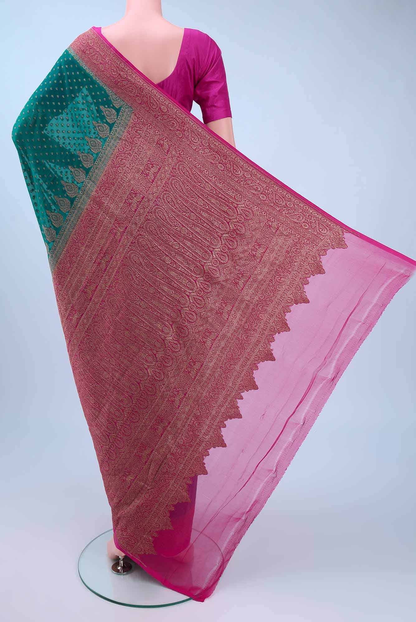 Peacock Blue Banarasi Georgette Saree