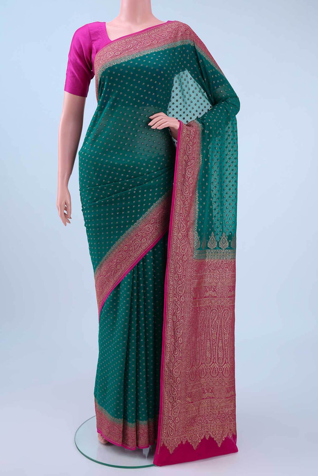 Peacock Blue Banarasi Georgette Saree
