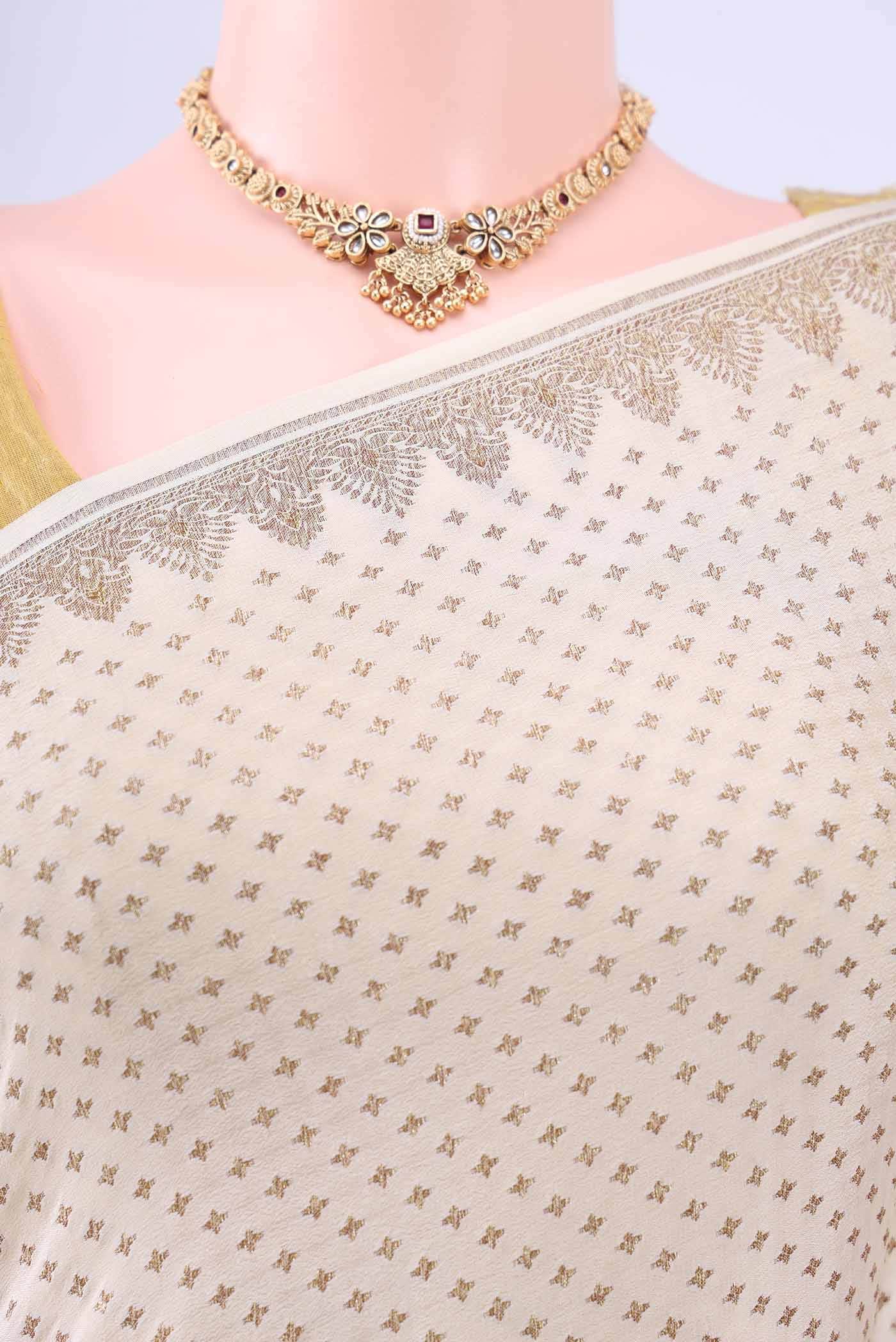 Off White Banarasi Georgette Saree