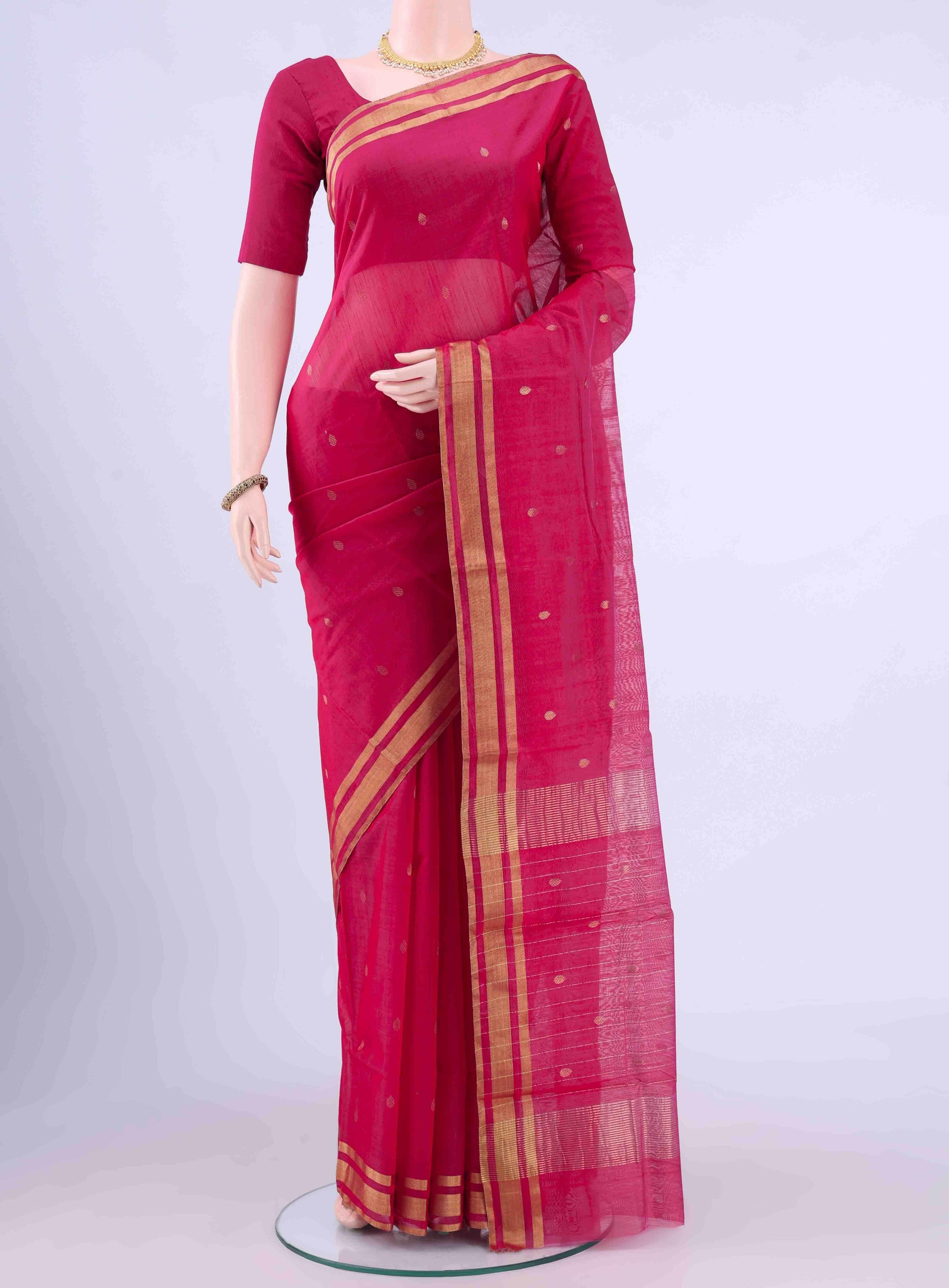Dark Pink Chanderi Silk Saree
