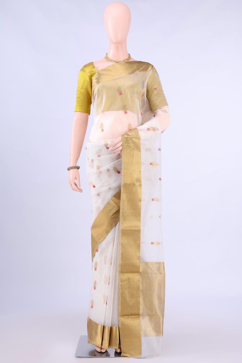 White Chanderi Silk Saree