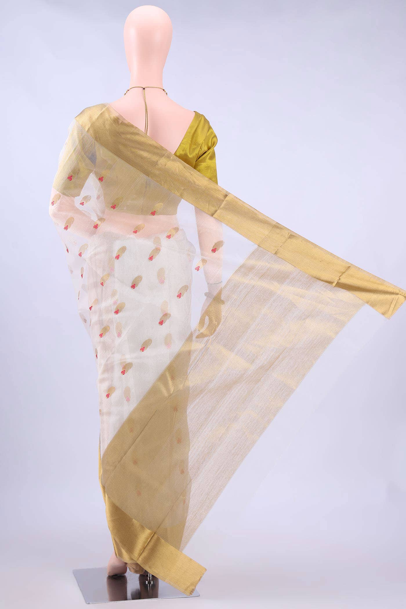 White Chanderi Silk Saree