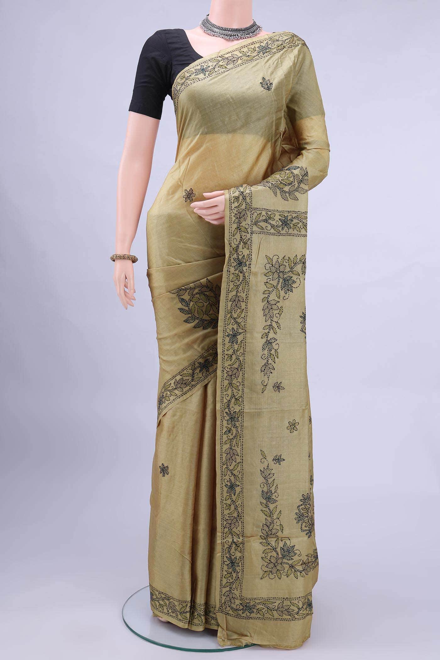 Dark Beige Tussar Saree
