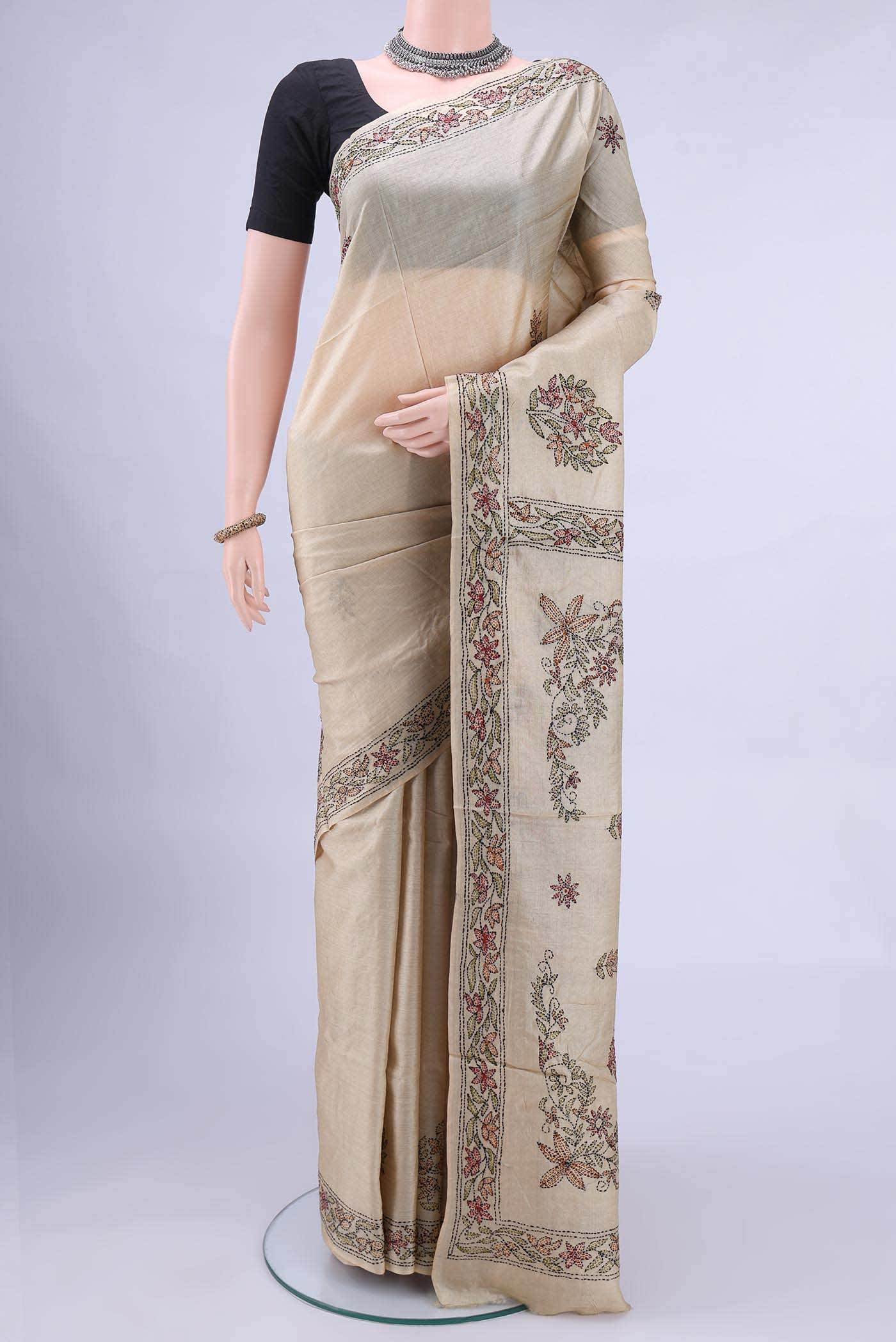 Beige Tussar Saree