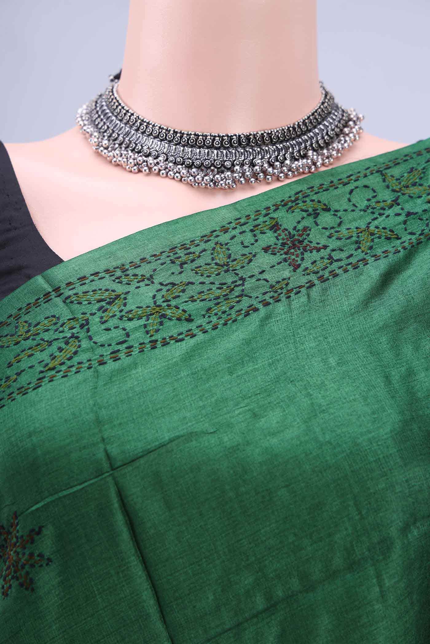 Bottle Green Tussar Saree