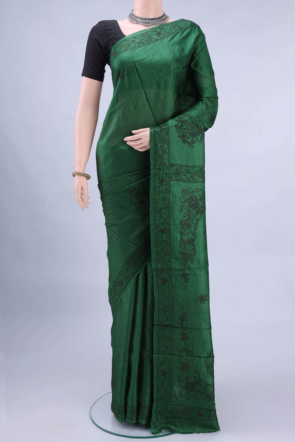 Bottle Green Tussar Saree