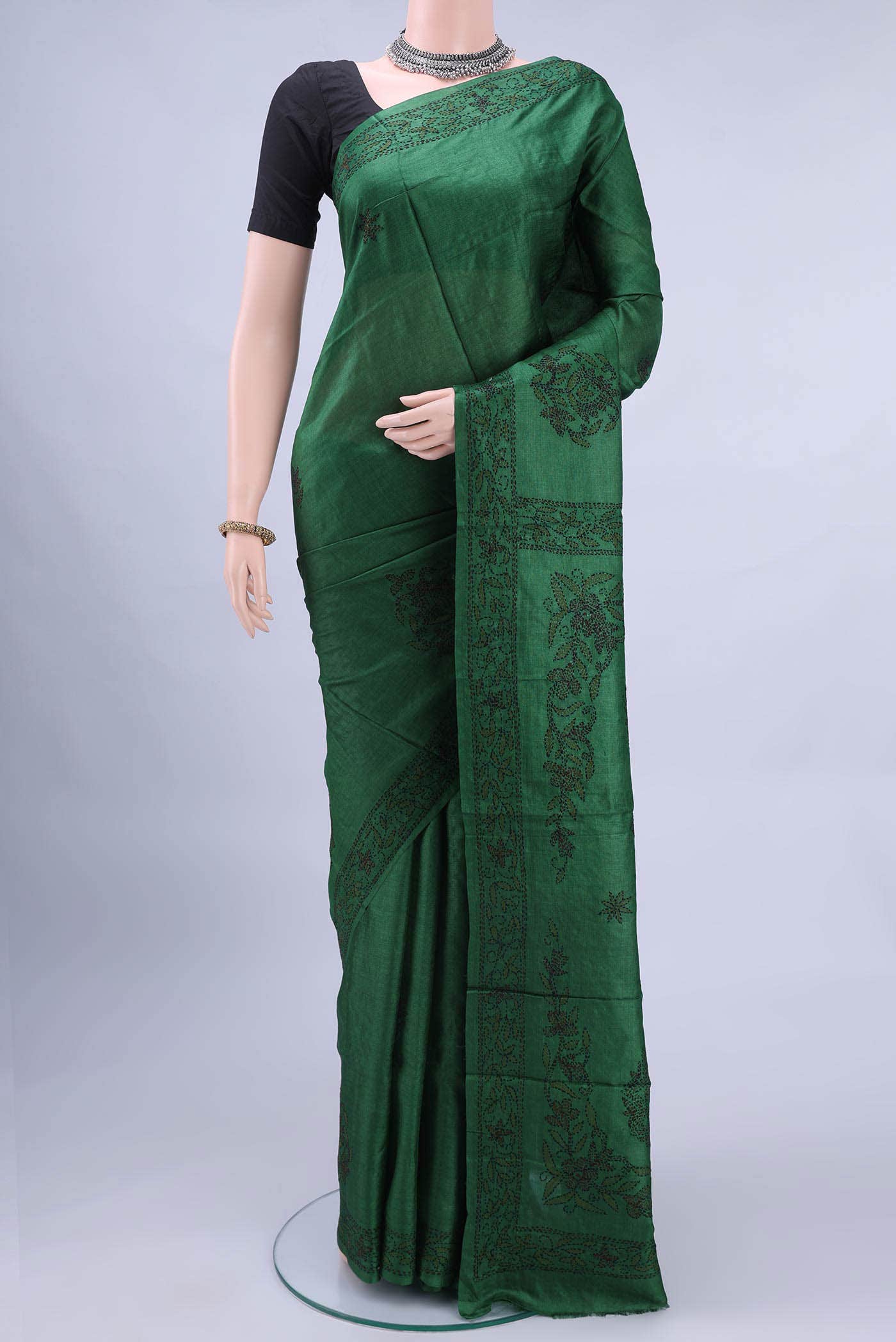 Bottle Green Tussar Saree