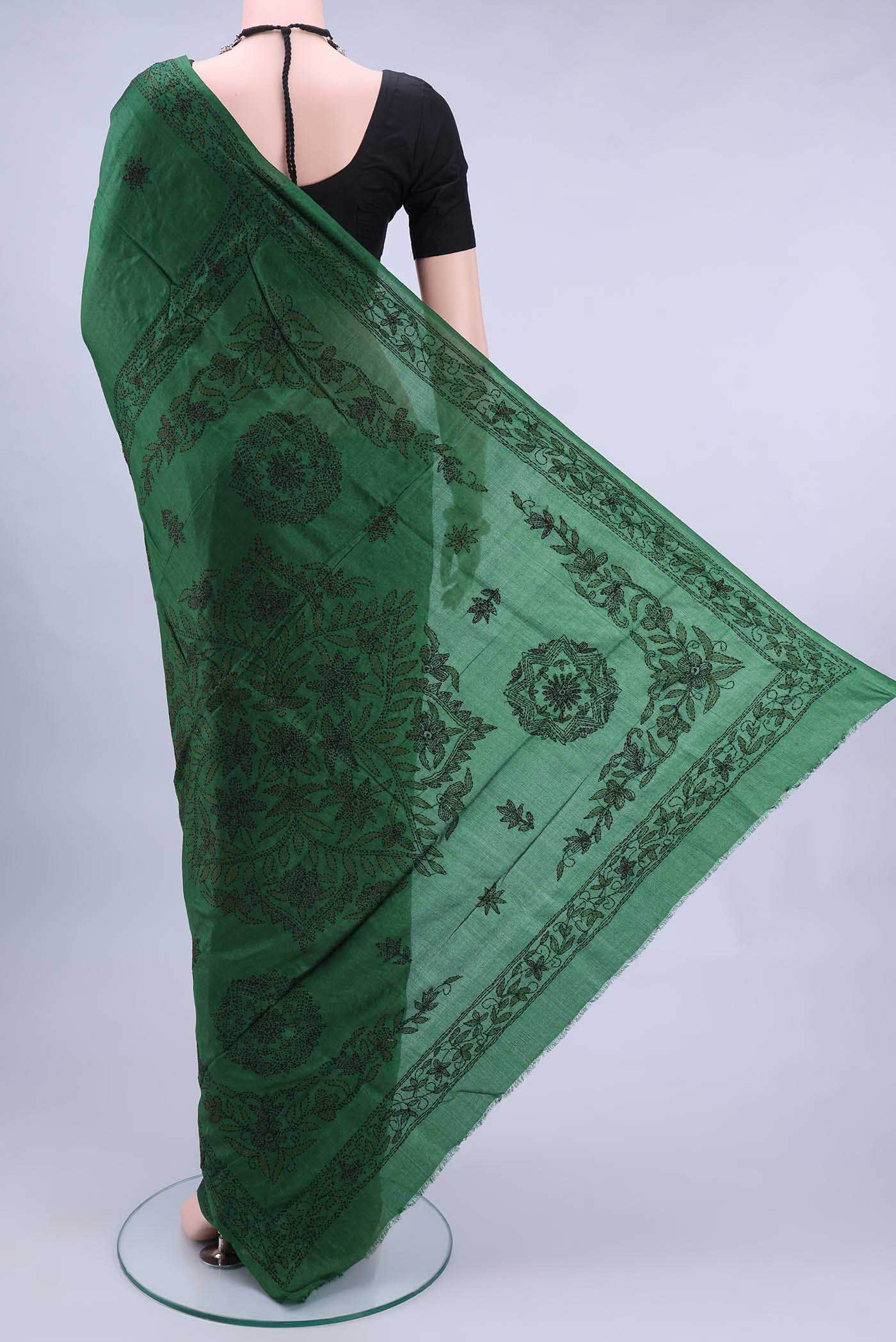 Bottle Green Tussar Saree