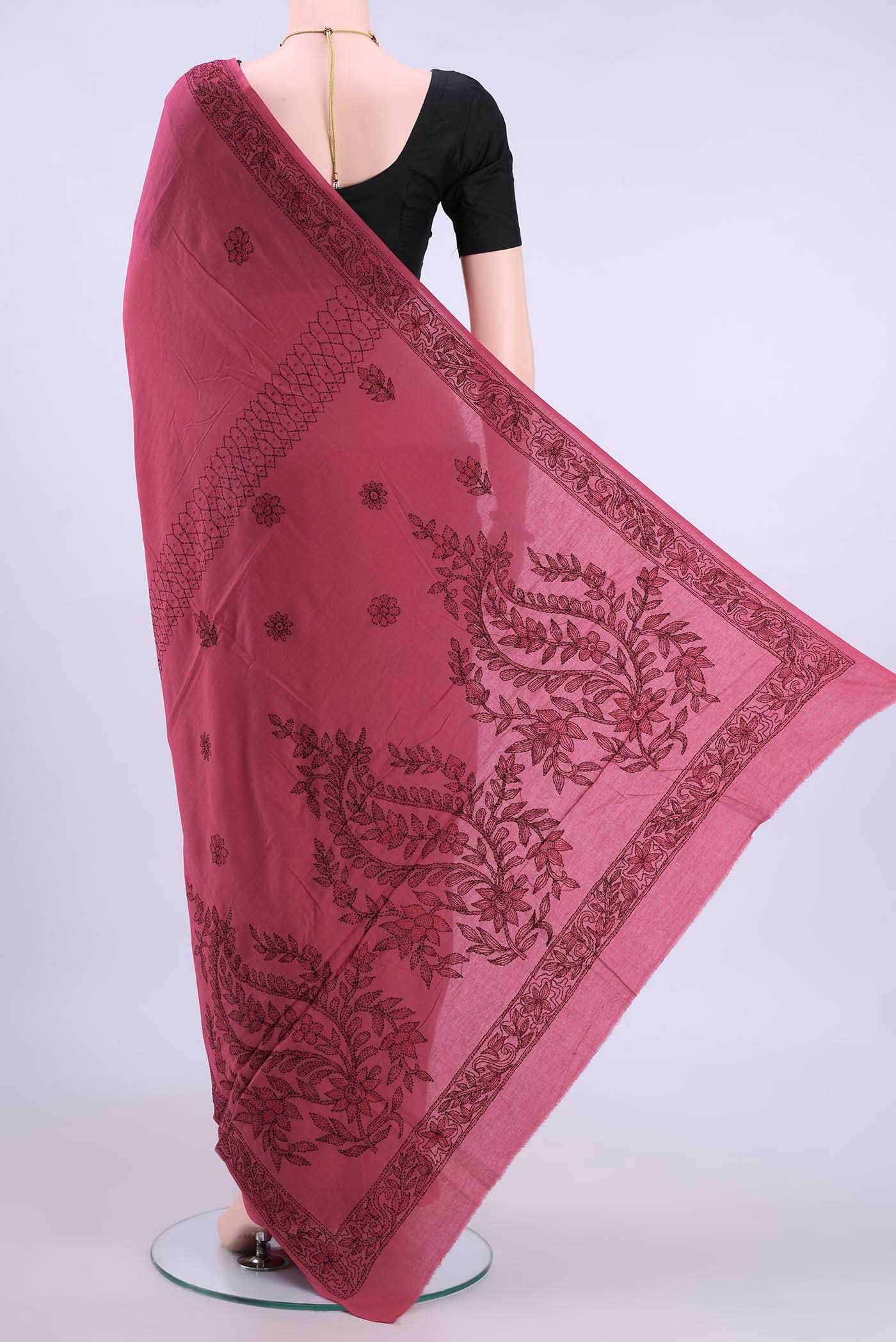 Dark Pink Kantha Silk Saree