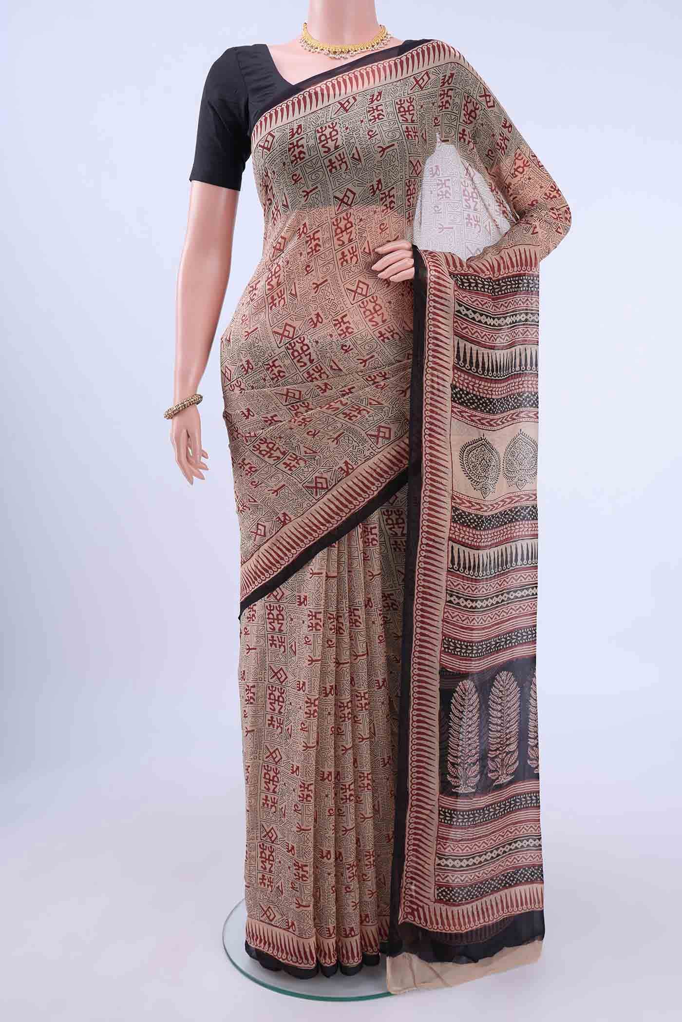 Beige Chiffon Saree