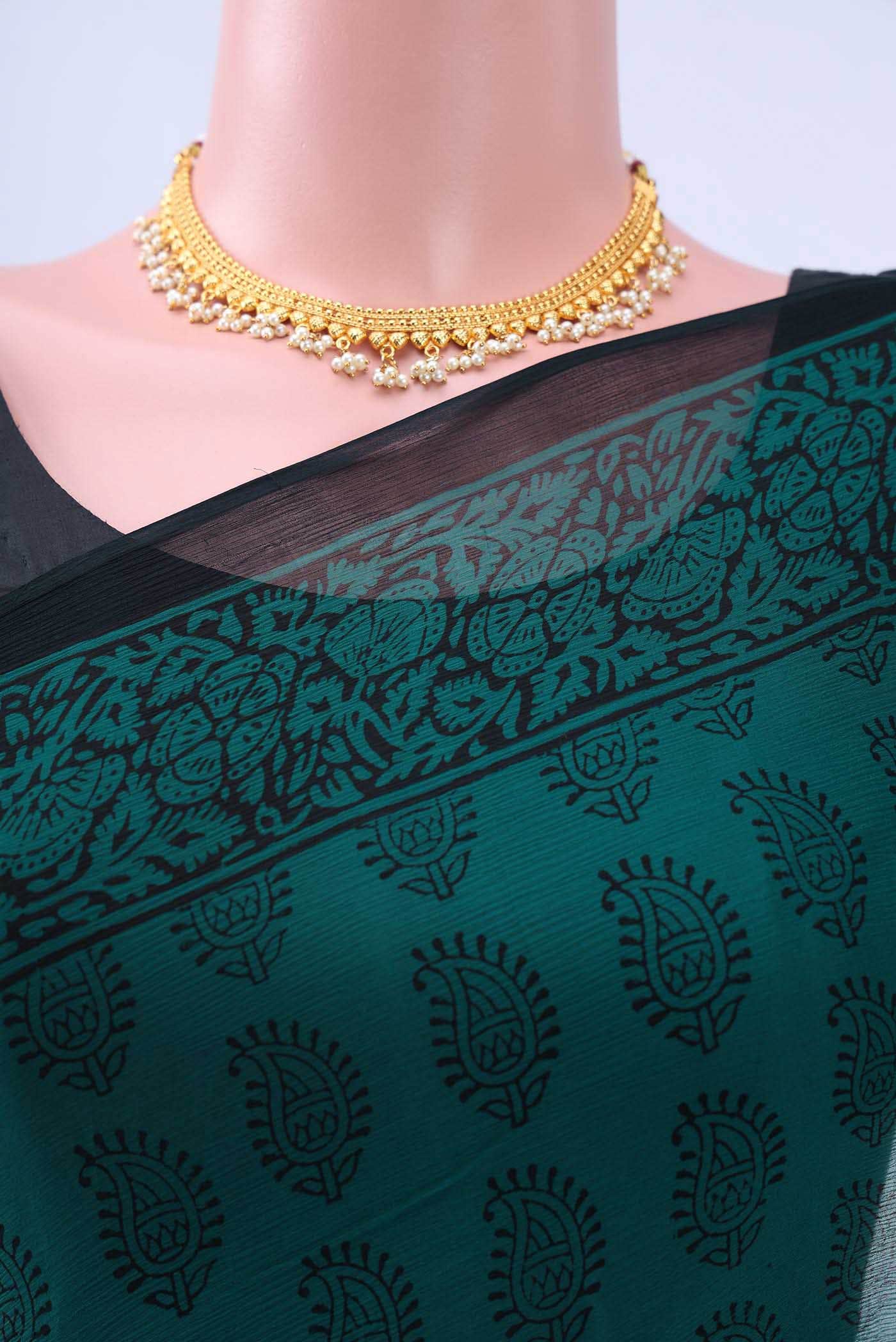 Peacock Blue Chiffon Saree