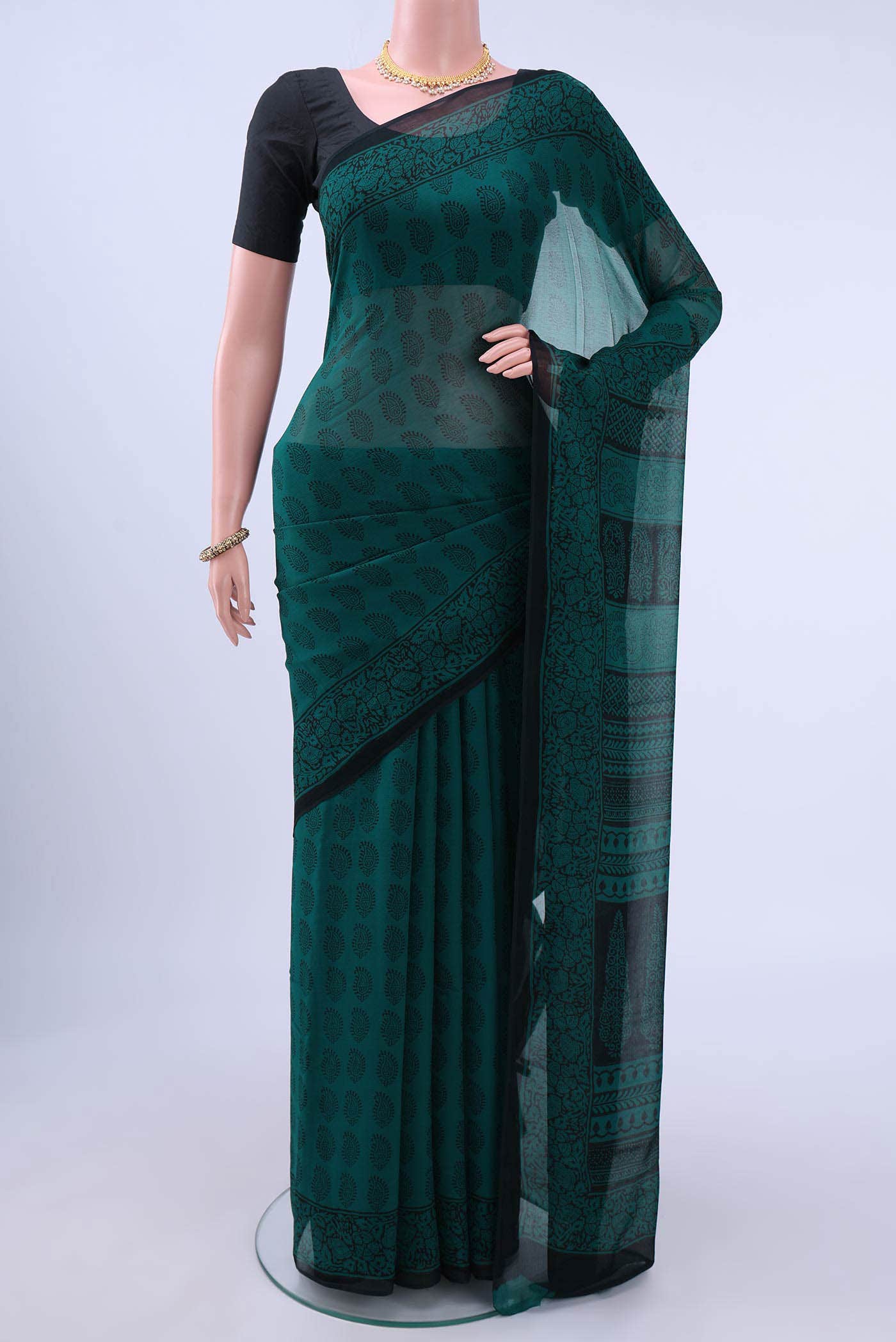 Peacock Blue Chiffon Saree