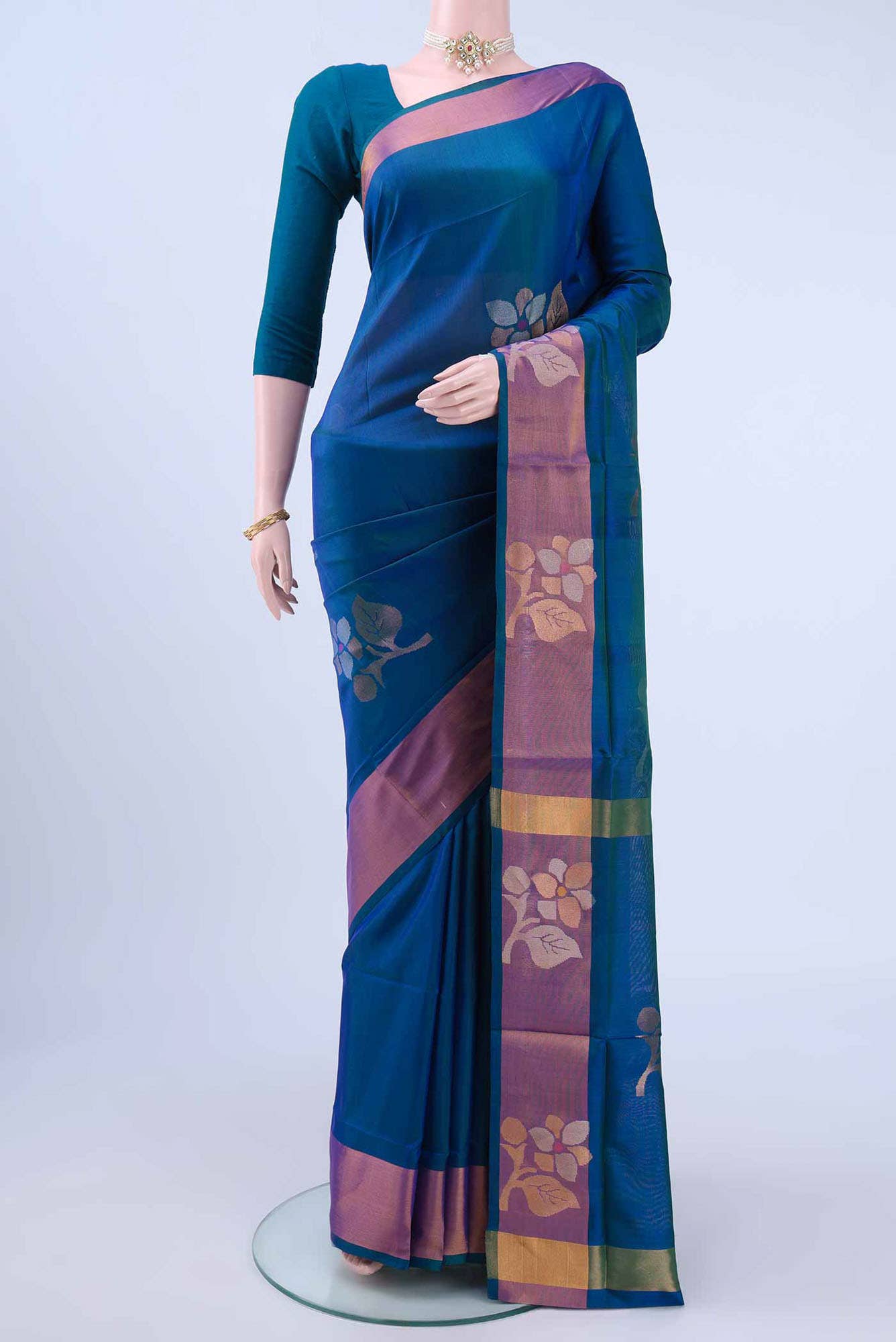 Peacock Blue Uppada Silk Saree